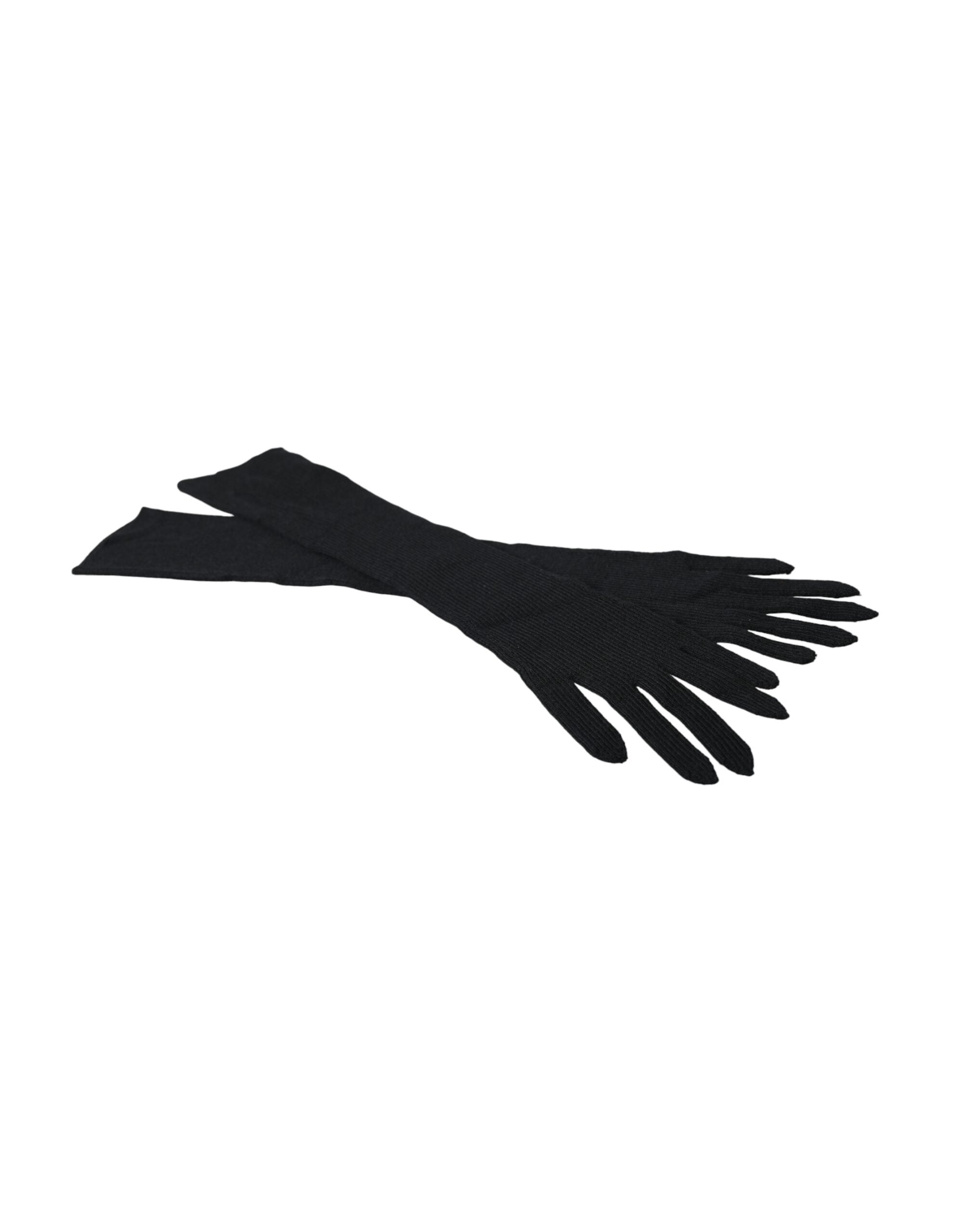 Dolce & Gabbana Black Cashmere Knitted Elbow Length Gloves LUNESCAPE