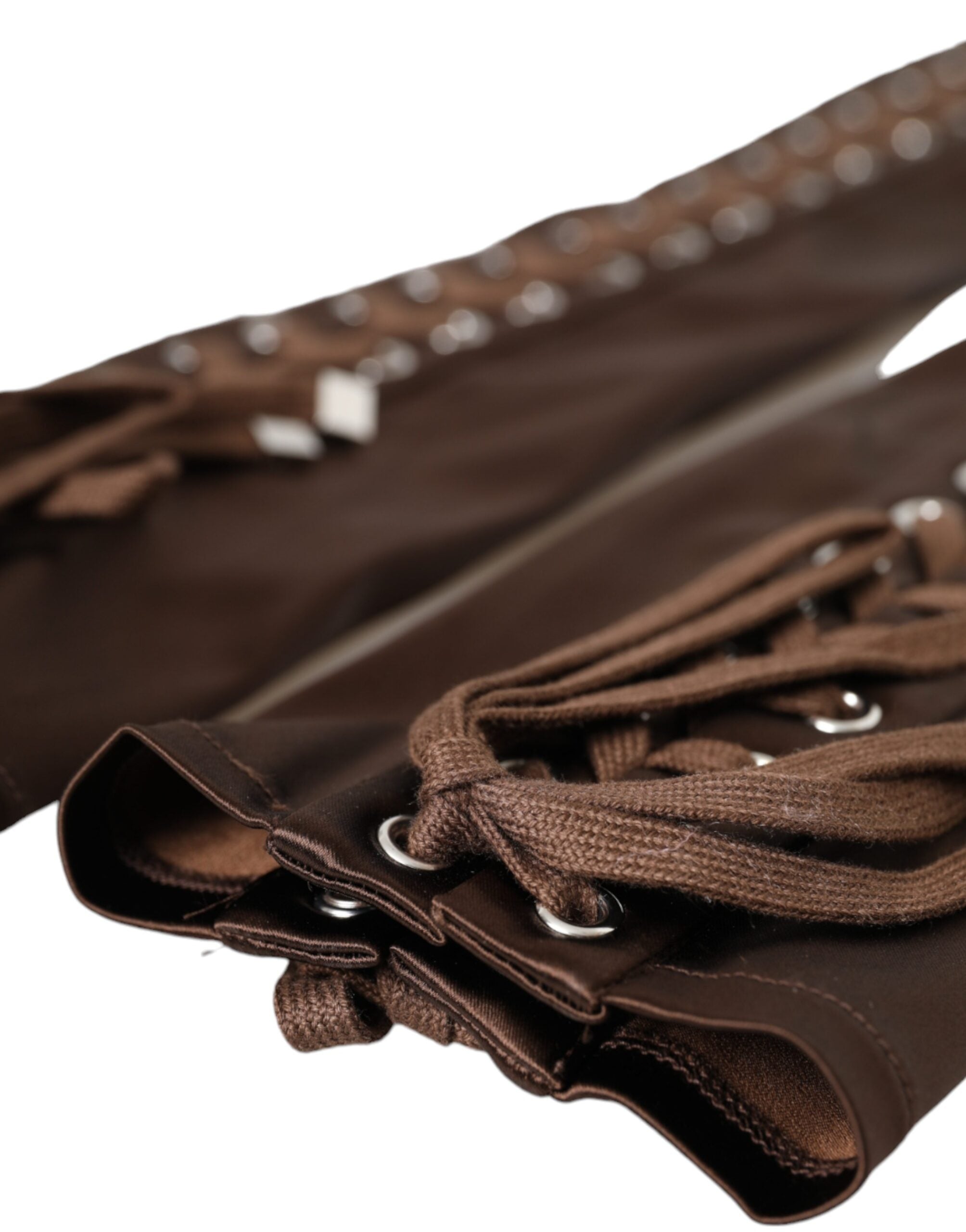 Dolce & Gabbana Brown Lace Up Fingerless Gloves LUNESCAPE