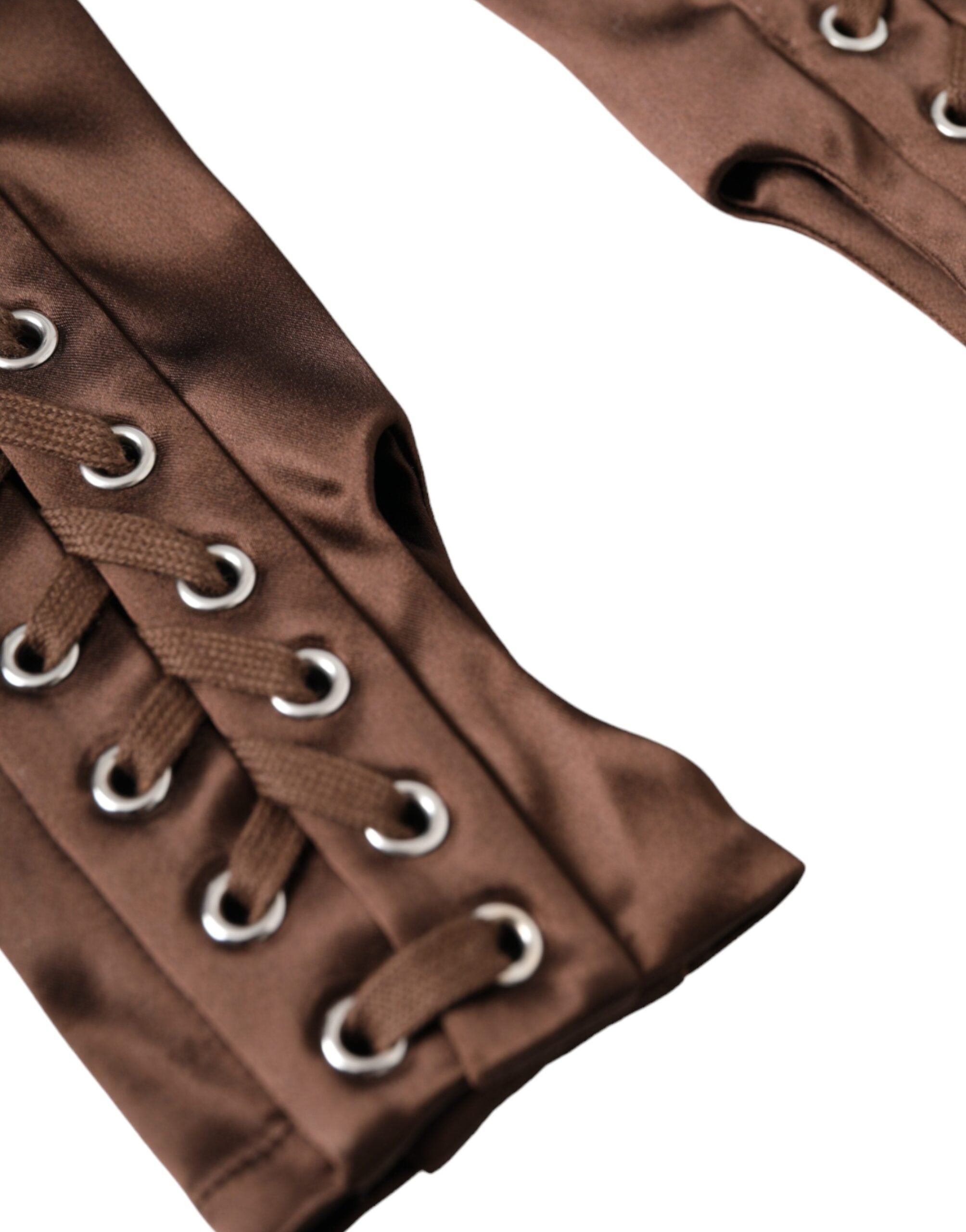 Dolce & Gabbana Brown Lace Up Fingerless Gloves LUNESCAPE