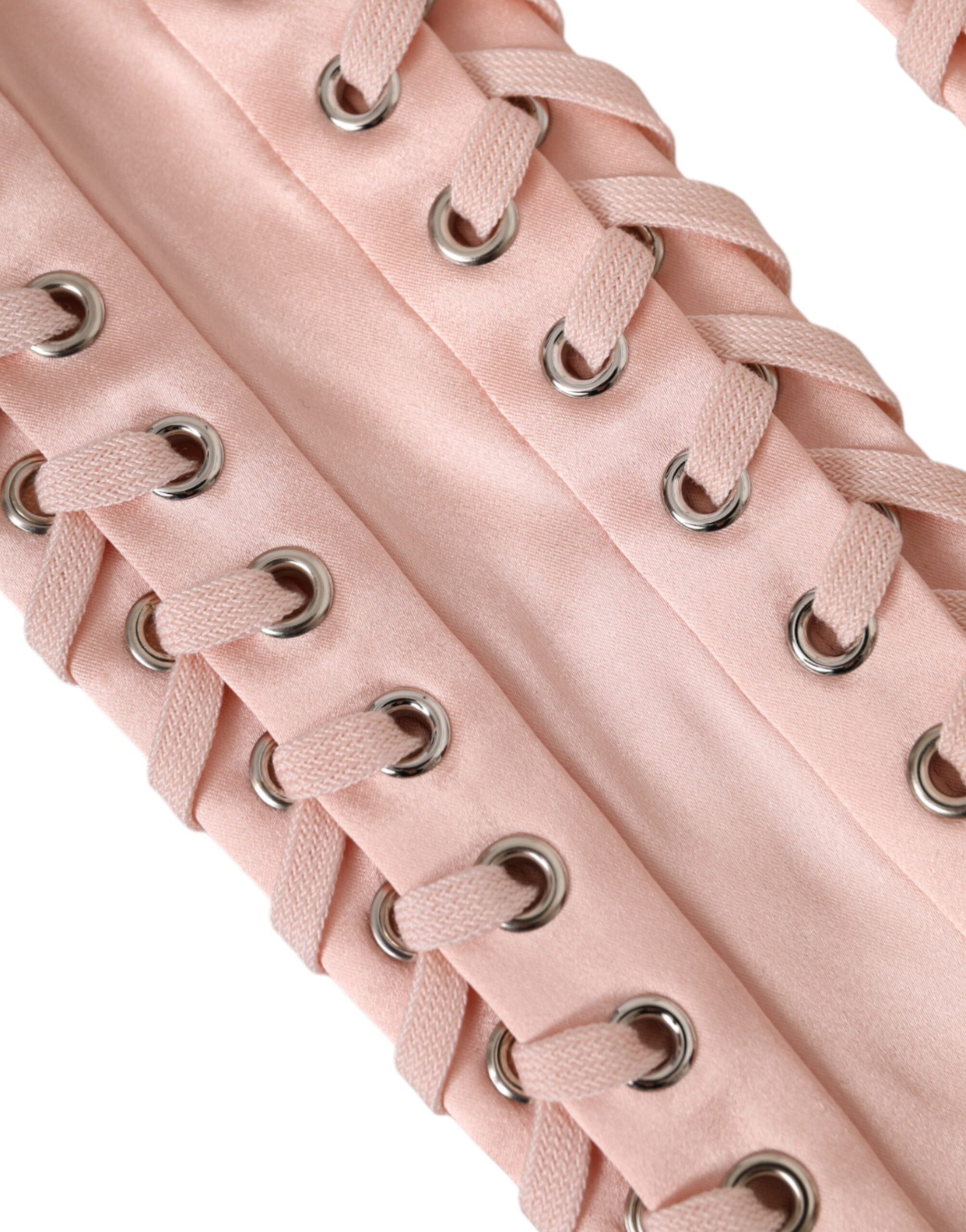 Dolce & Gabbana Pink Acetate Lace Up Fingerless Gloves LUNESCAPE
