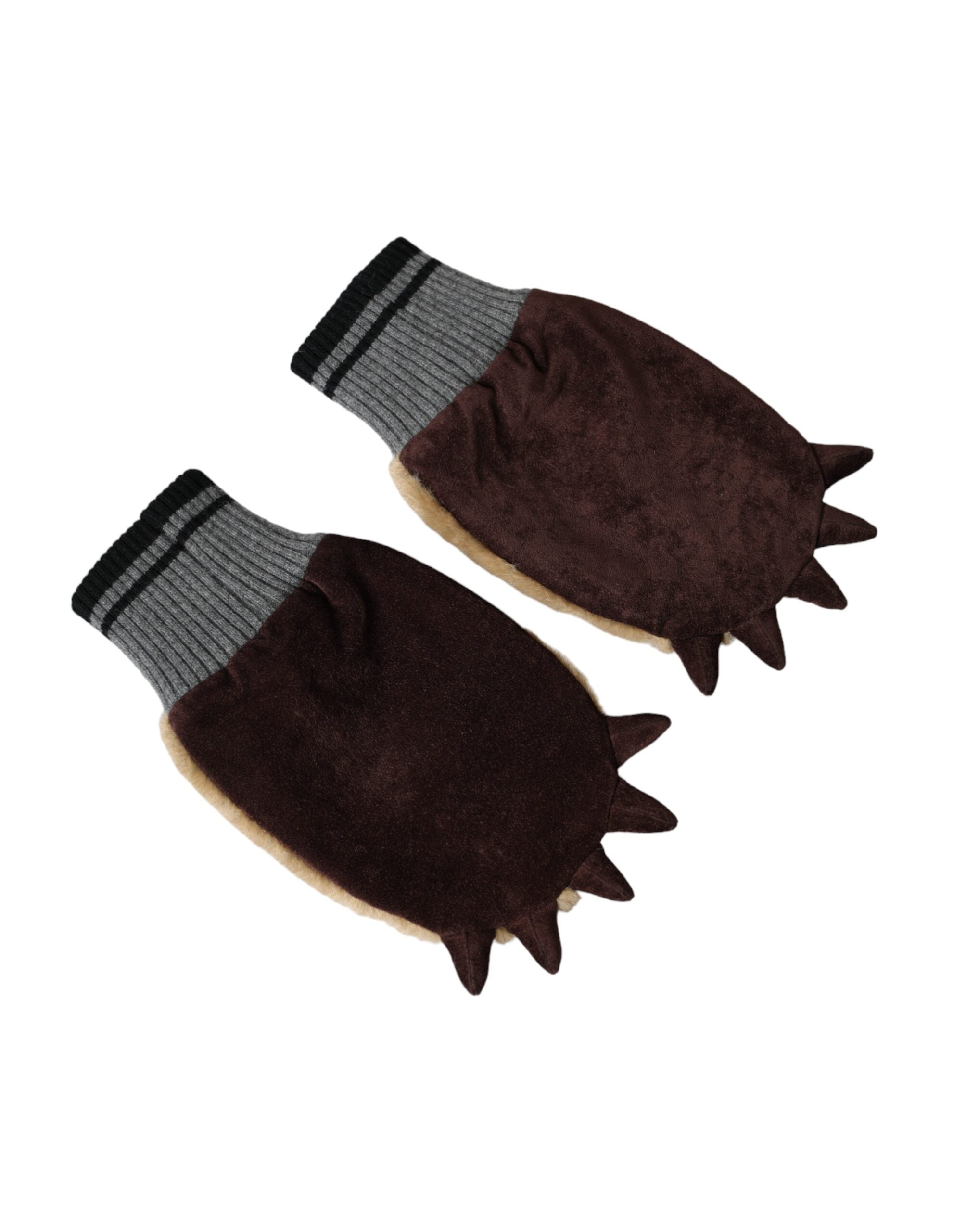 Dolce & Gabbana Beige Knitted Fur Wrist Mitten Gloves LUNESCAPE