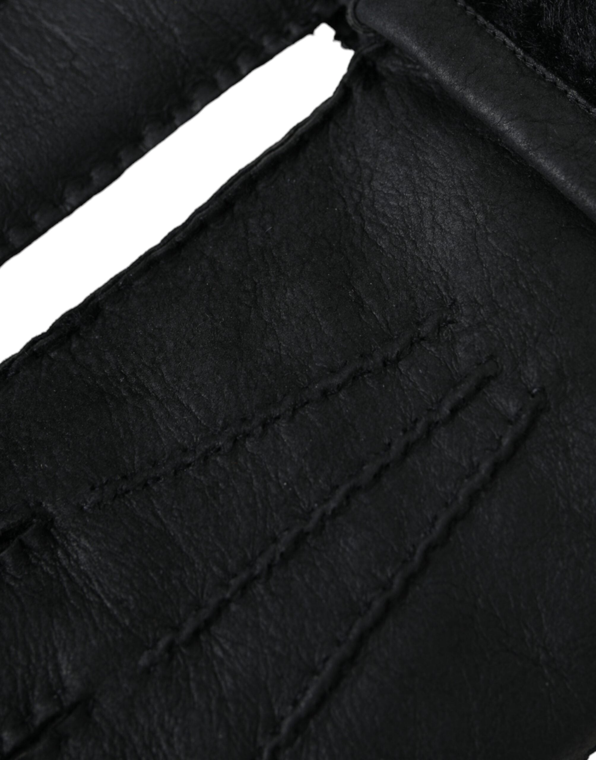 Dolce & Gabbana Black Leather Fur Short Hands Gloves LUNESCAPE
