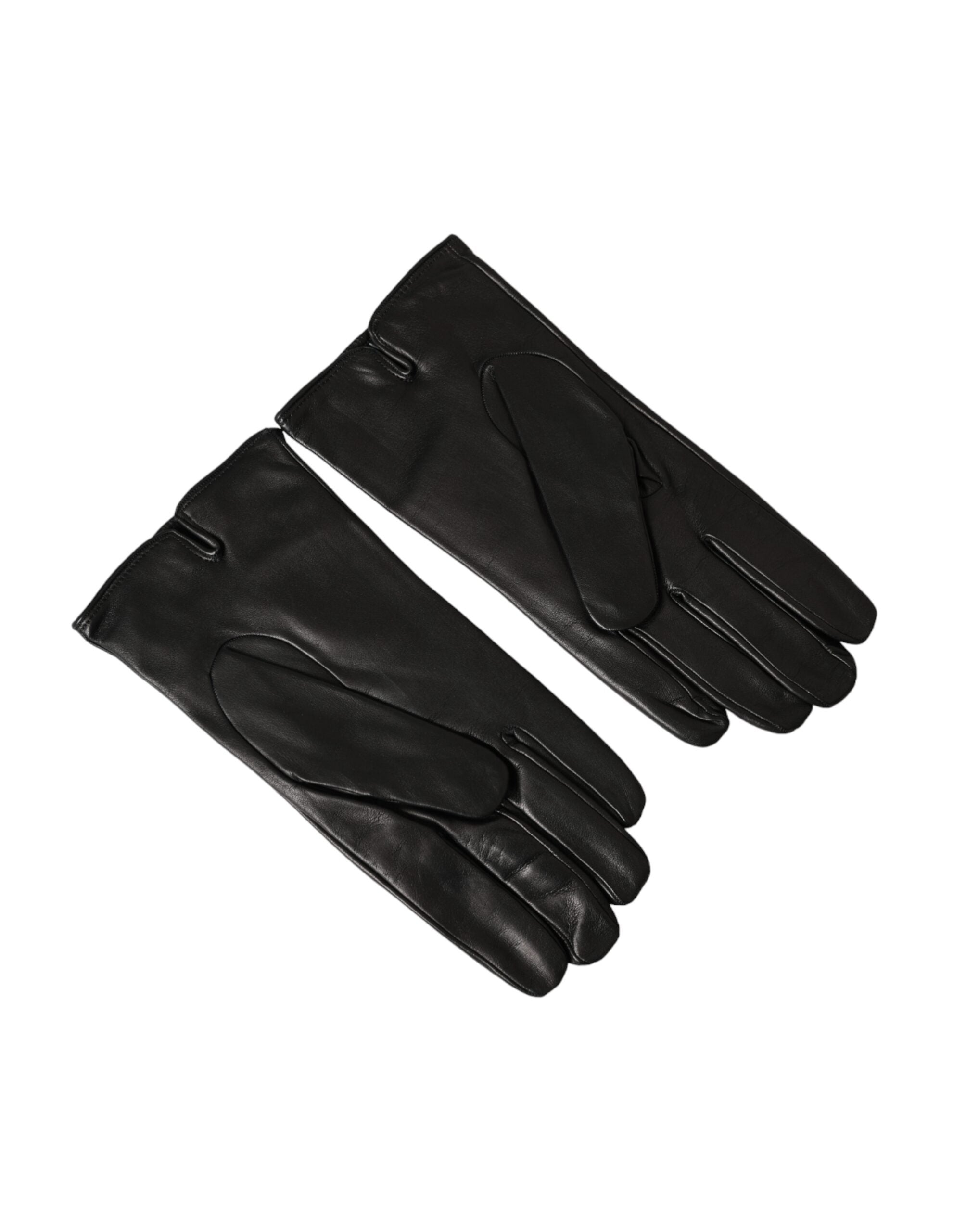 Dolce & Gabbana Black Leather Embossed Logo Short Hands Gloves LUNESCAPE