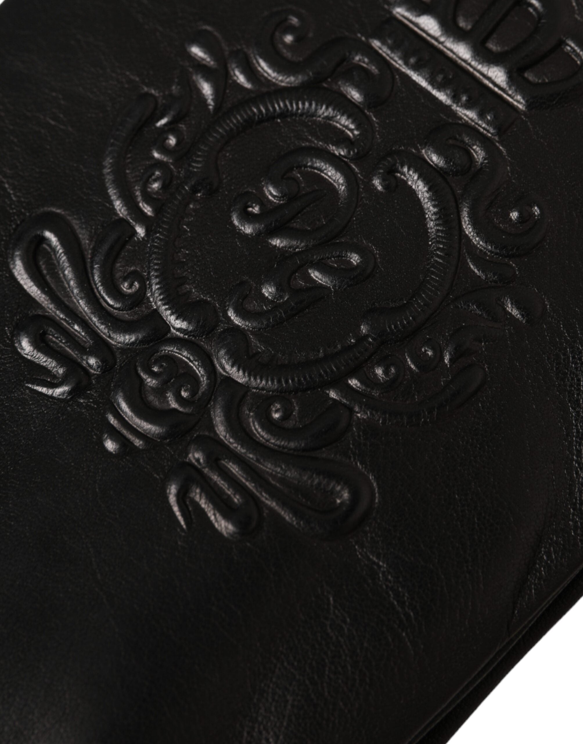 Dolce & Gabbana Black Leather Embossed Logo Short Hands Gloves LUNESCAPE