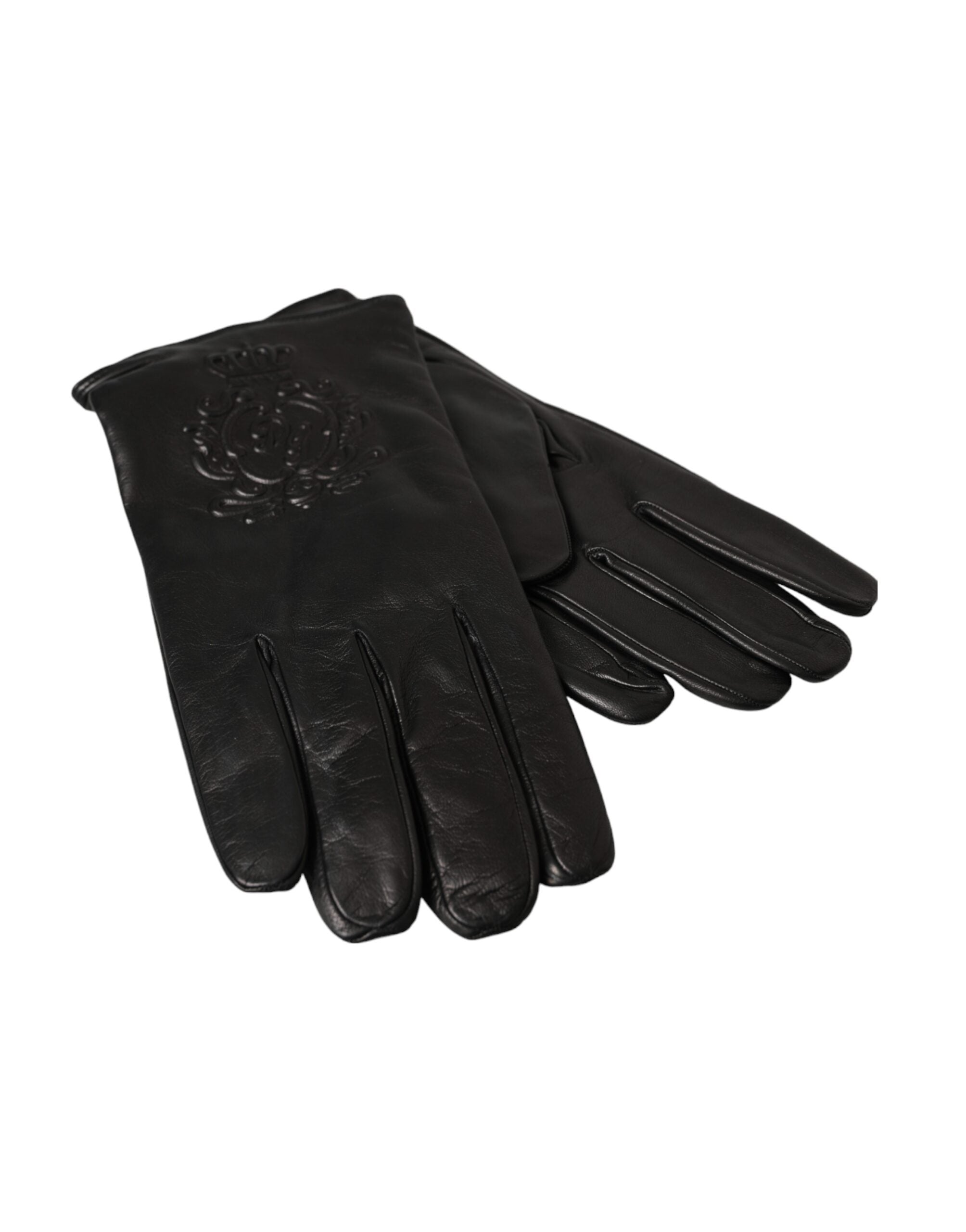 Dolce & Gabbana Black Leather Embossed Logo Short Hands Gloves LUNESCAPE