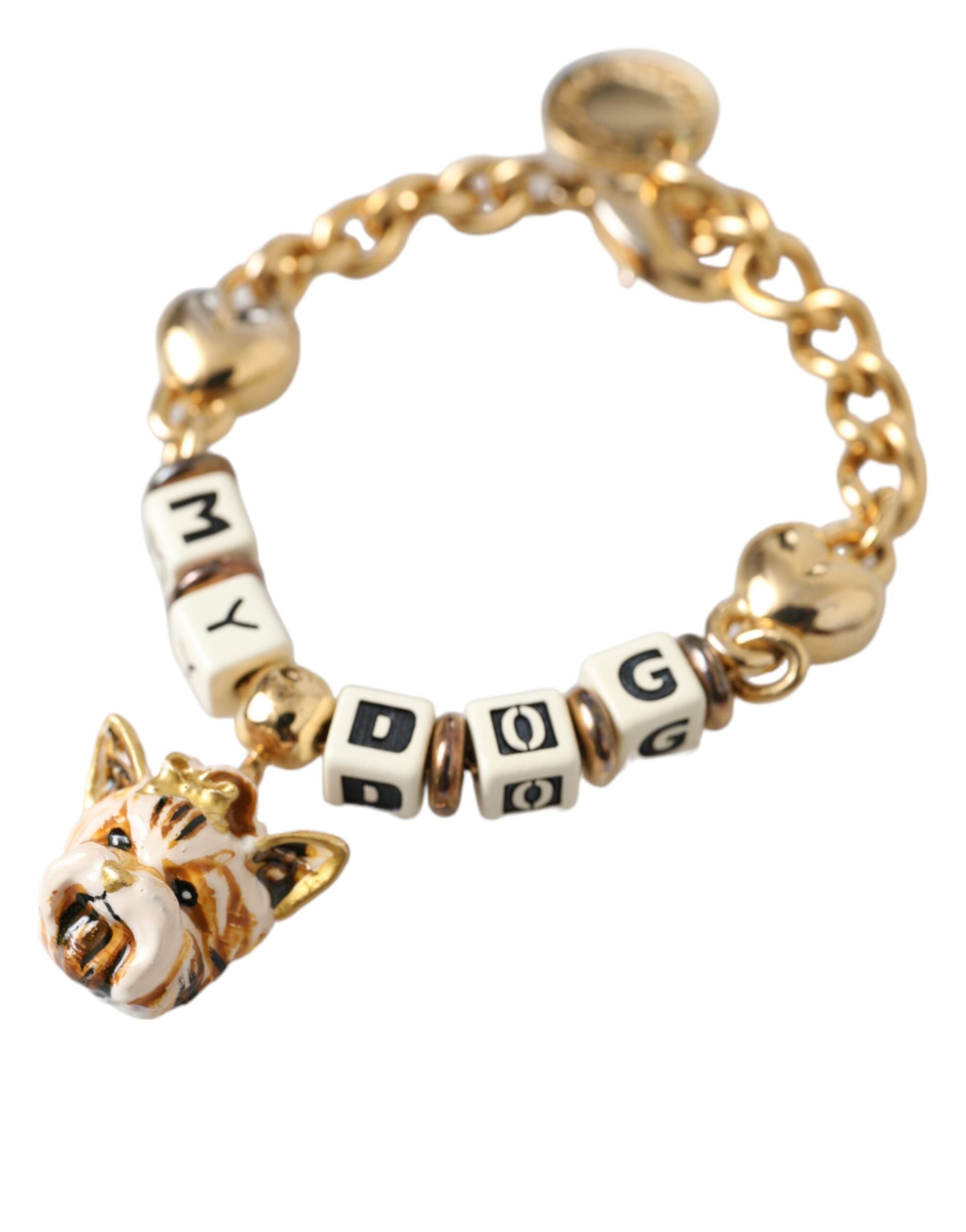 Dolce & Gabbana Gold Tone Brass Chain MY DOG Heart Bracelet LUNESCAPE