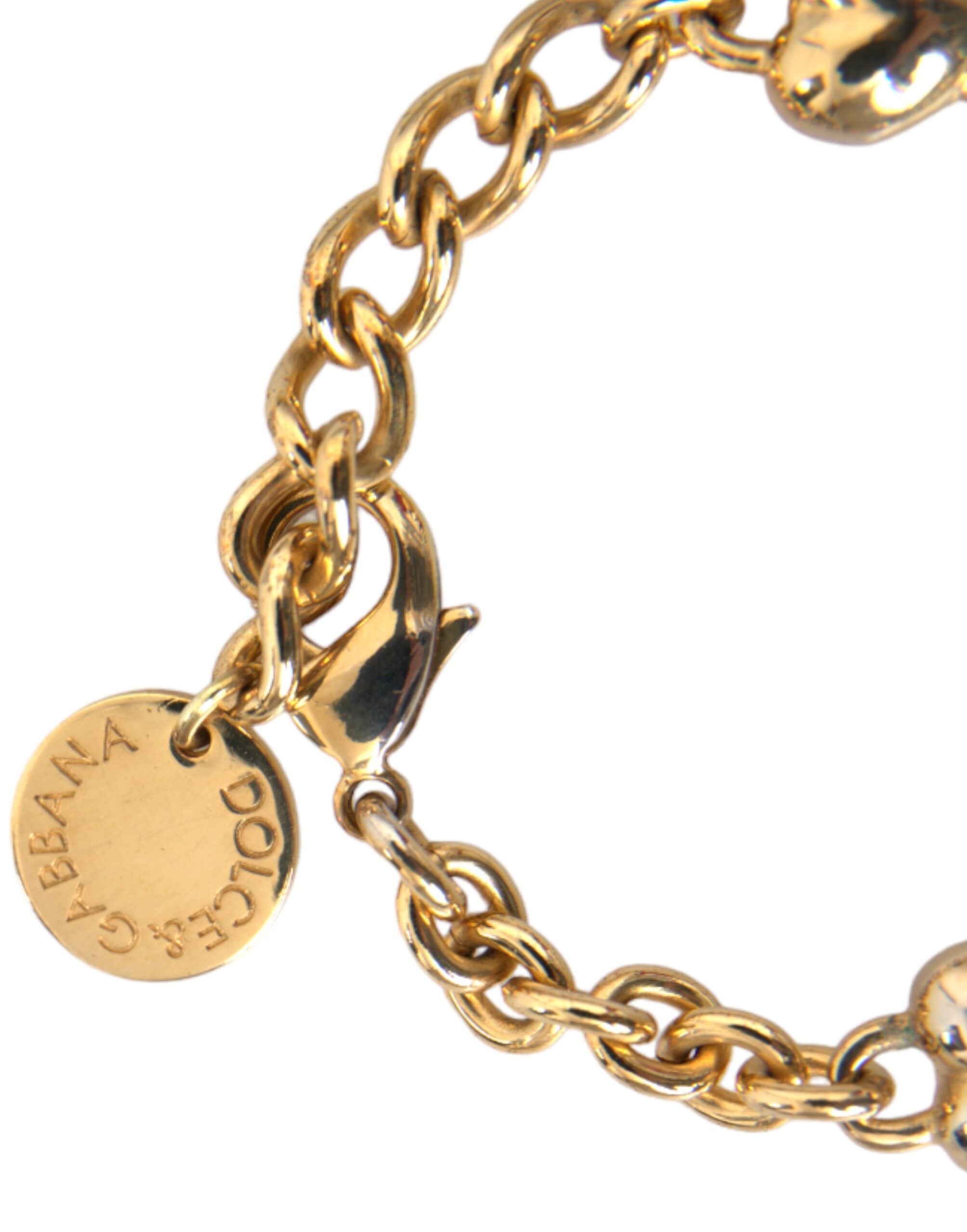 Dolce & Gabbana Gold Tone Brass Chain MY DOG Heart Bracelet LUNESCAPE