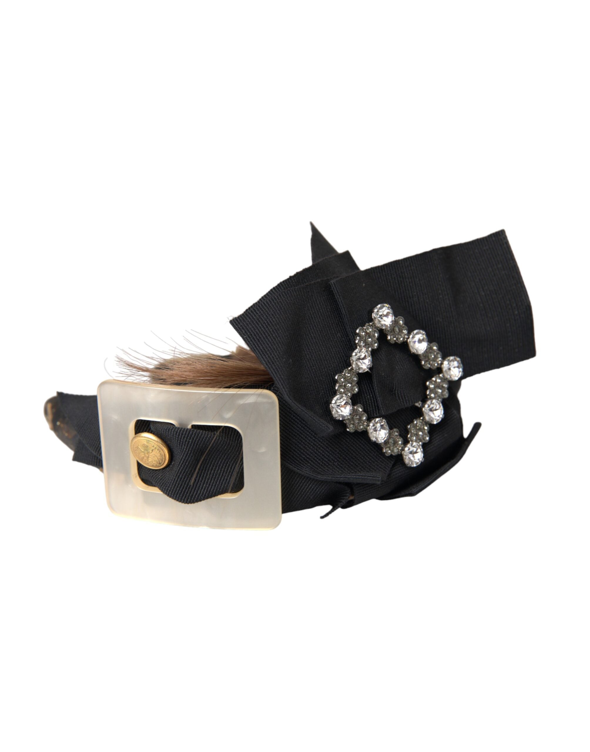 Dolce & Gabbana Black Crystal Button Brown Hair Women Headband Diadem LUNESCAPE