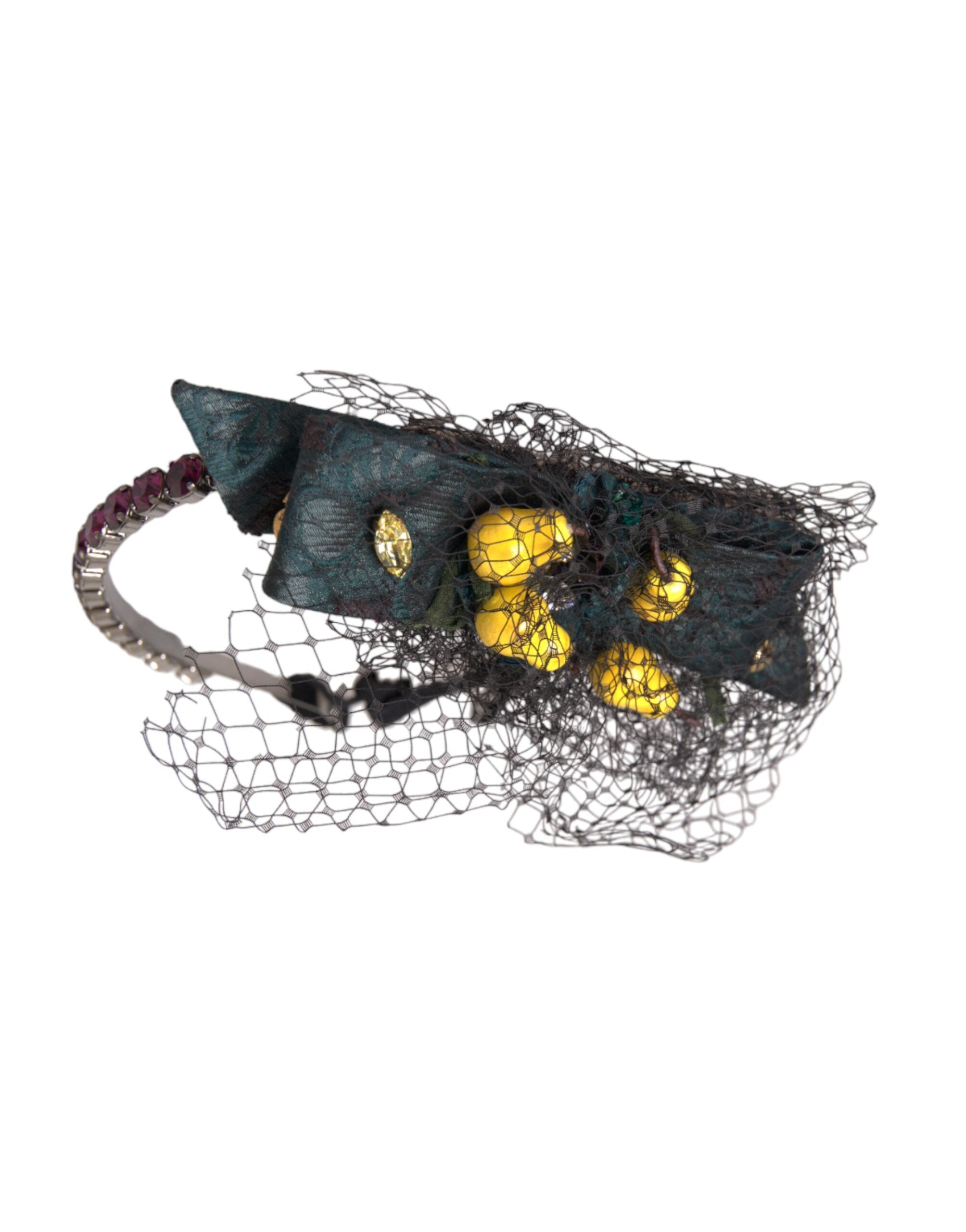 Dolce & Gabbana Black Lemons Sicily Purple Crystal Net Headband Diadem LUNESCAPE