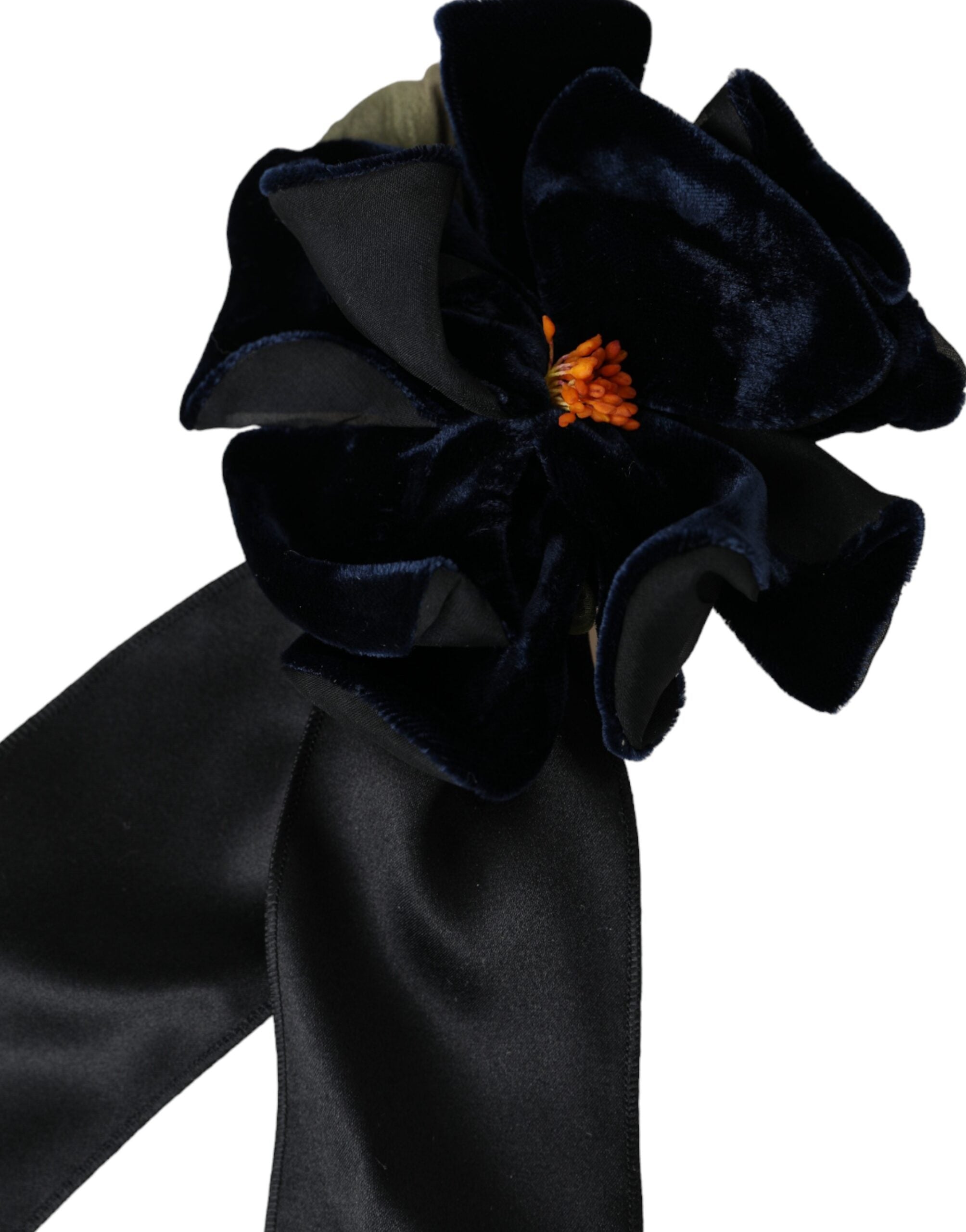 Dolce & Gabbana Black Silk Gold Brass Floral Hair Pin Brooch LUNESCAPE