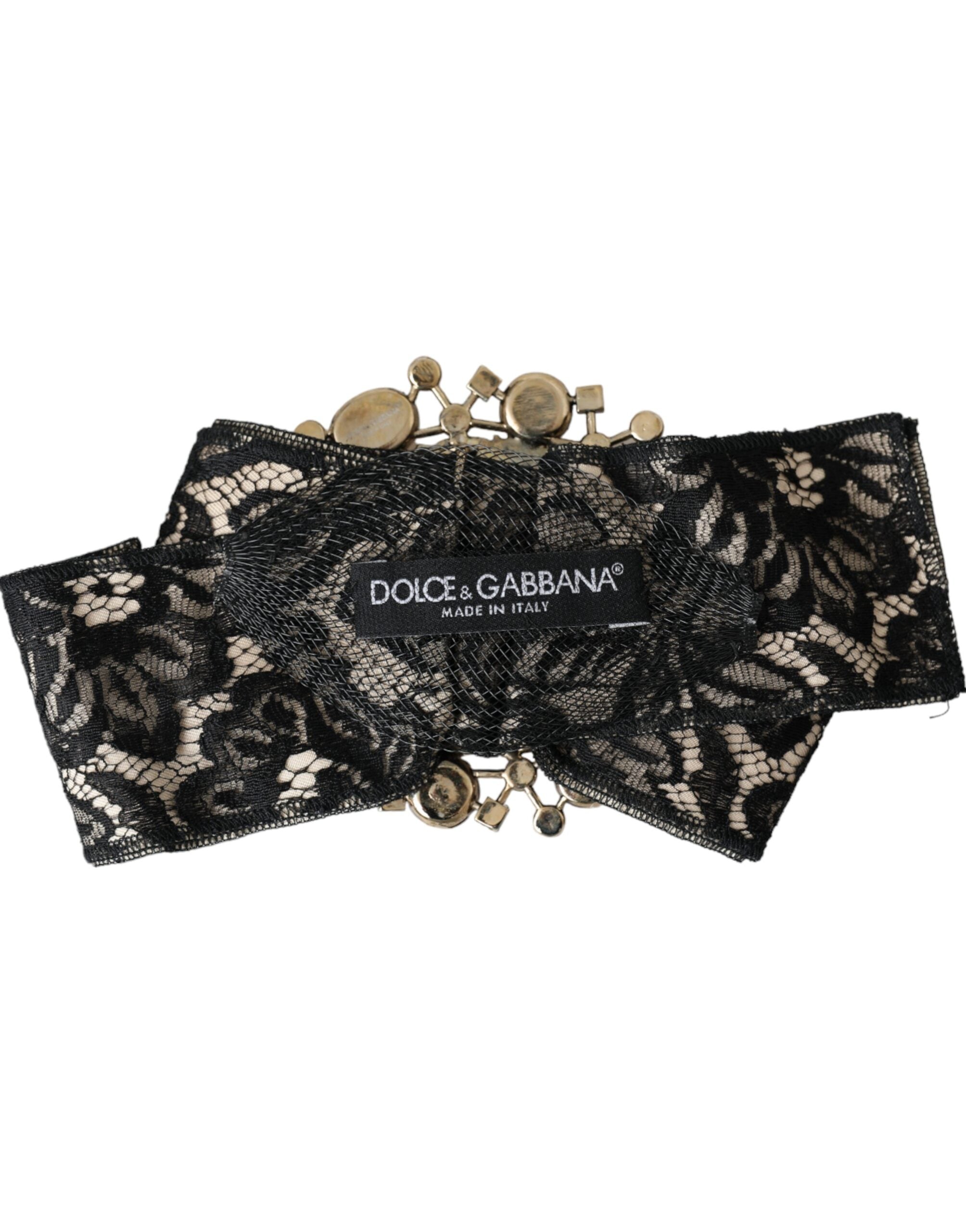 Dolce & Gabbana Black Lace Crystal Handmade Brooch Hair Pin LUNESCAPE