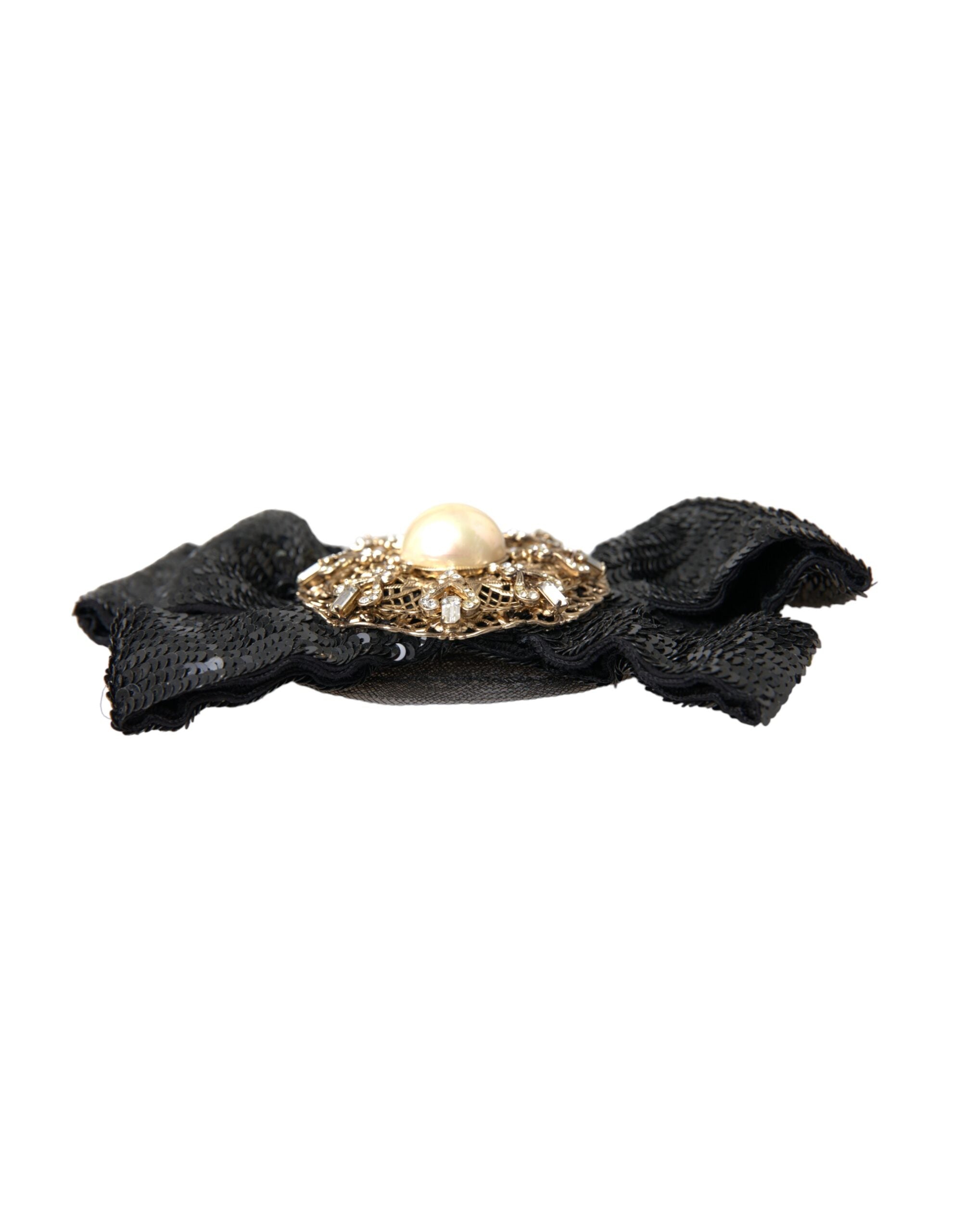 Dolce & Gabbana Black Sequin Pearl Handmade Brooch Hair Pin LUNESCAPE