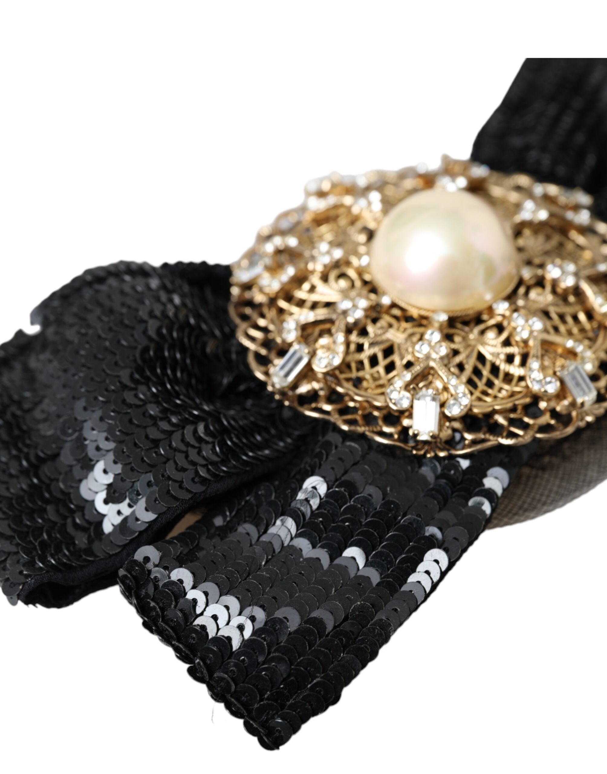 Dolce & Gabbana Black Sequin Pearl Handmade Brooch Hair Pin LUNESCAPE