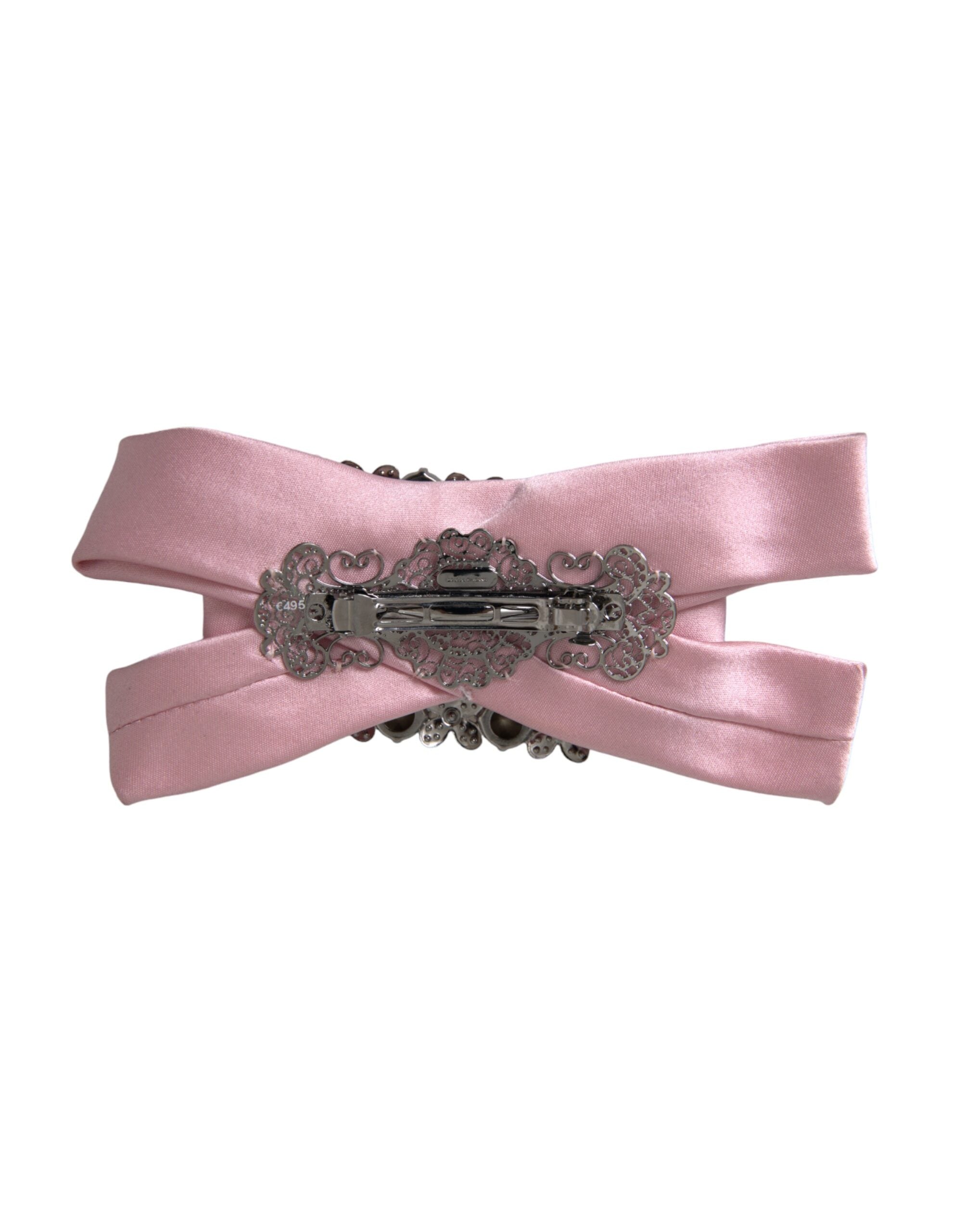 Dolce & Gabbana Pink Satin Crystal Jewelry Brooch Hair Pin LUNESCAPE