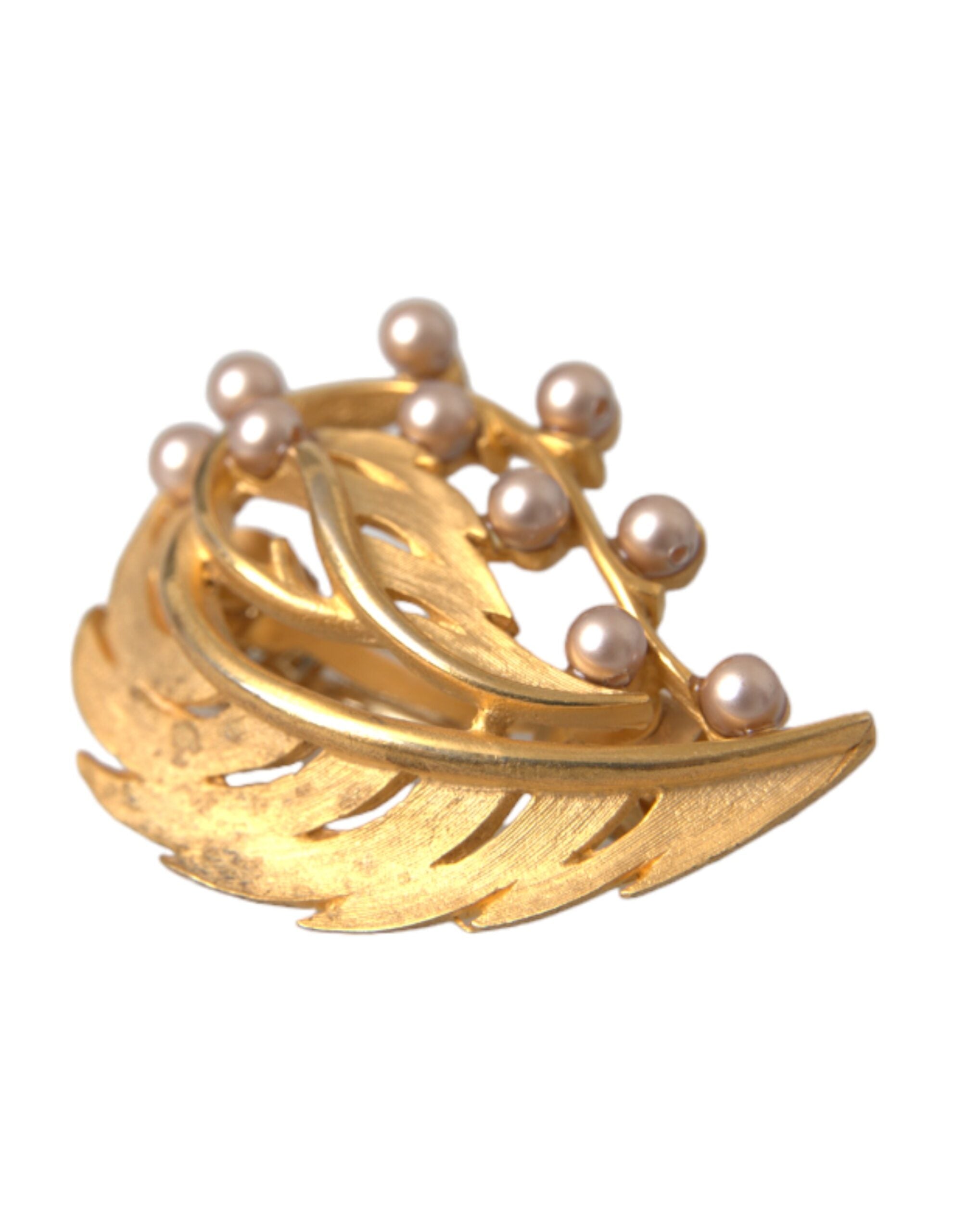 Dolce & Gabbana Gold Brass Leaf Embellished Jewelry Brooch Hair Pin LUNESCAPE