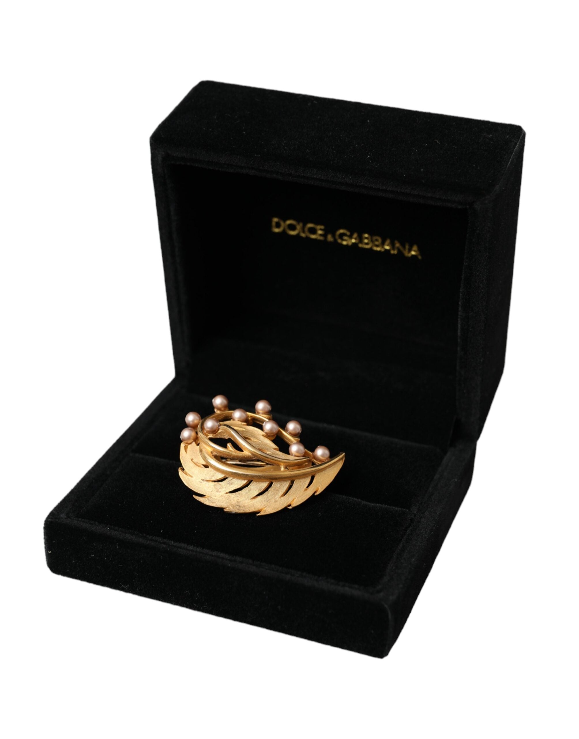 Dolce & Gabbana Gold Brass Leaf Embellished Jewelry Brooch Hair Pin LUNESCAPE