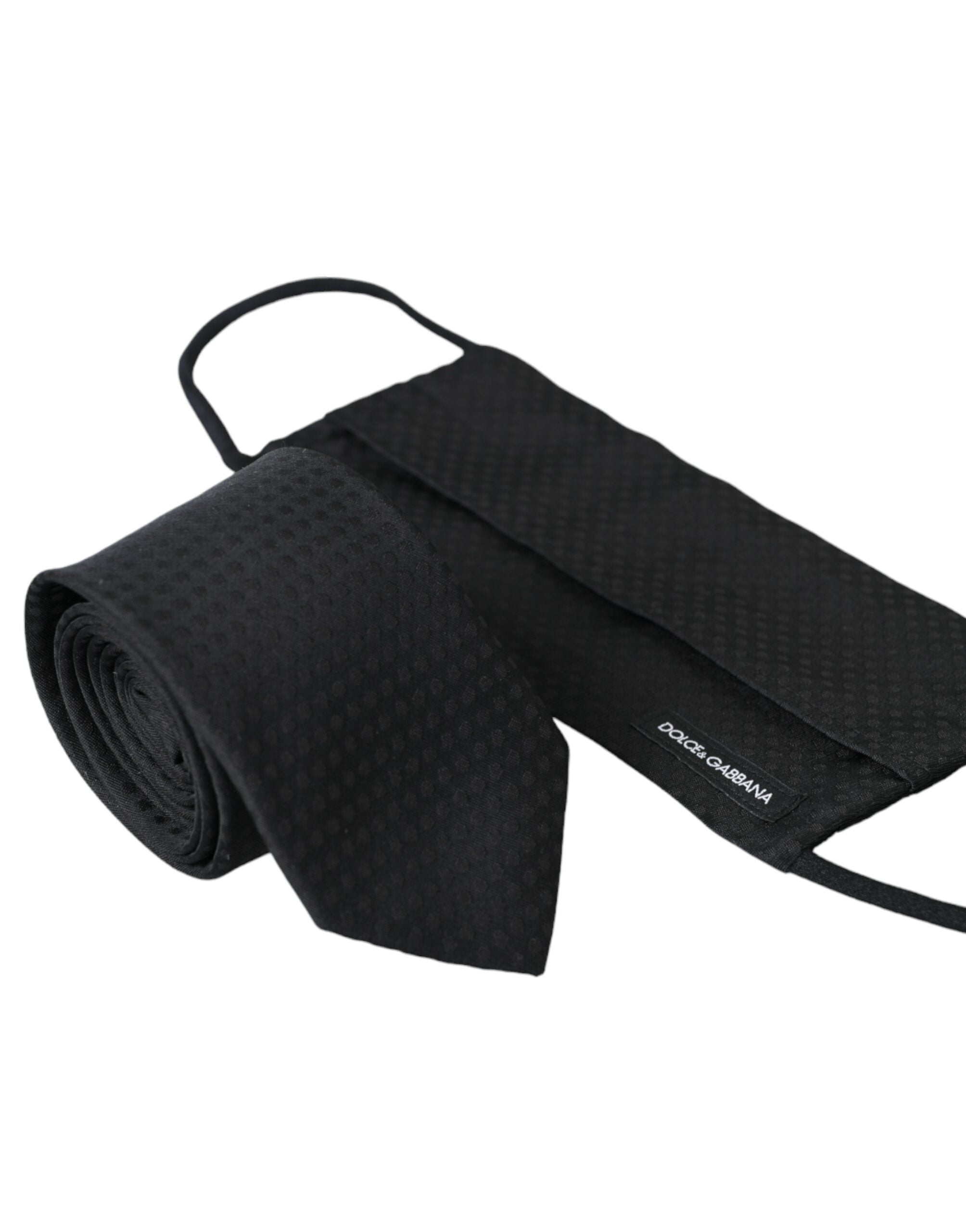 Dolce & Gabbana Black 100% Silk Adjustable Necktie Face Mask LUNESCAPE