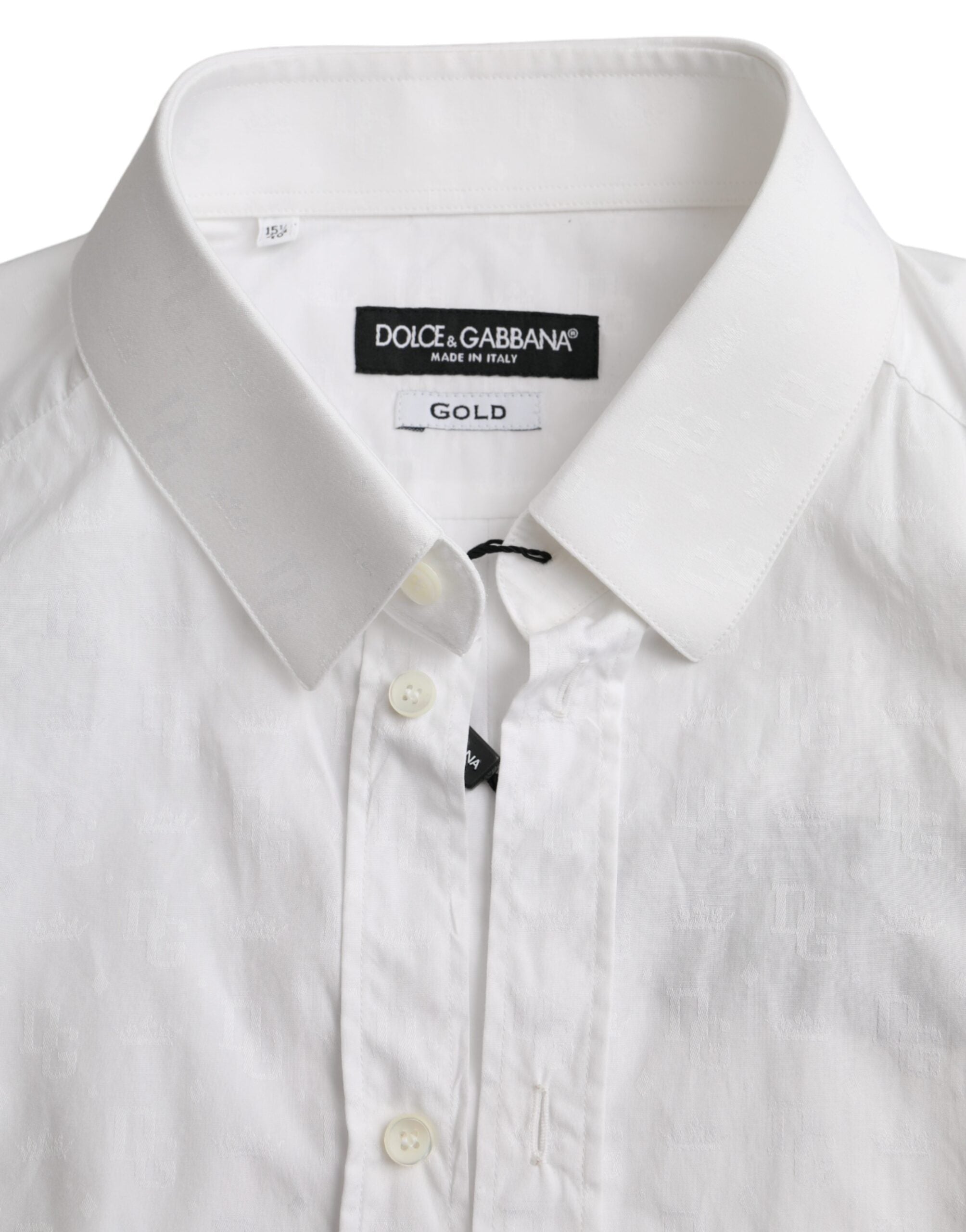 Dolce & Gabbana White Cotton Long Sleeve Dress GOLD Shirt LUNESCAPE