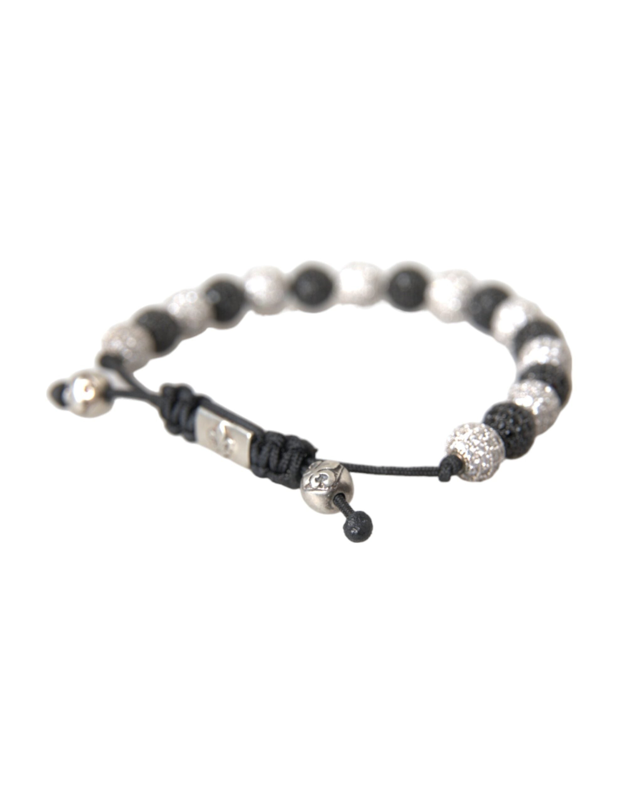 Nialaya CZ Crystal Ball Black White Beaded Bracelet LUNESCAPE