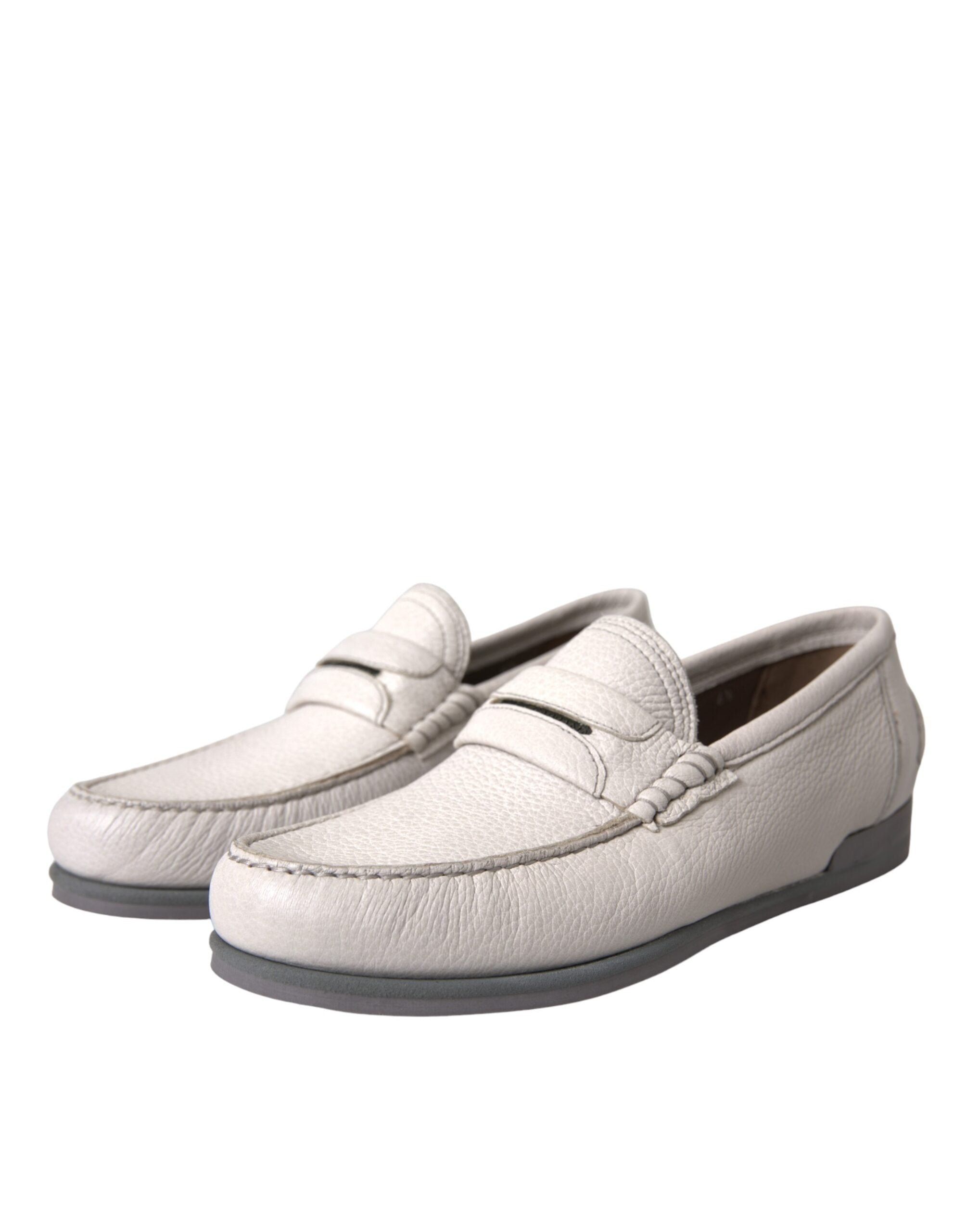Dolce & Gabbana White Gray Leather Slip Mocassin