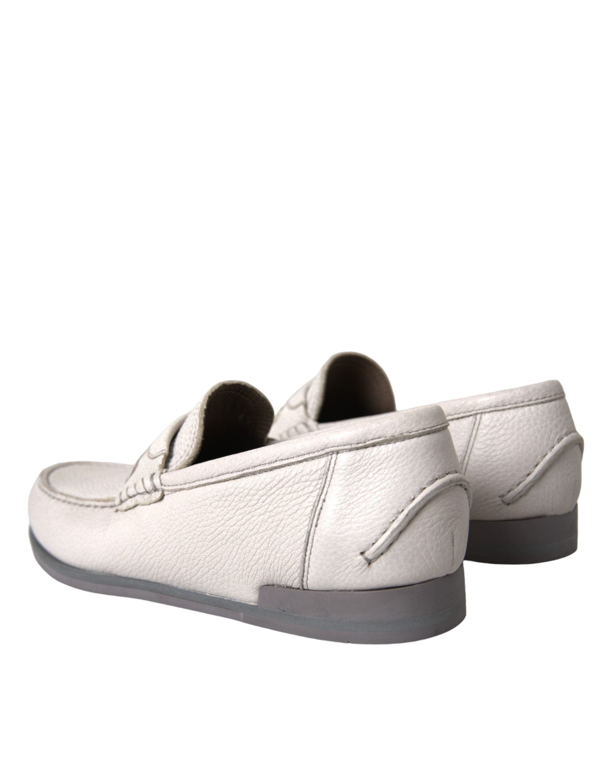 Dolce & Gabbana White Gray Leather Slip Mocassin