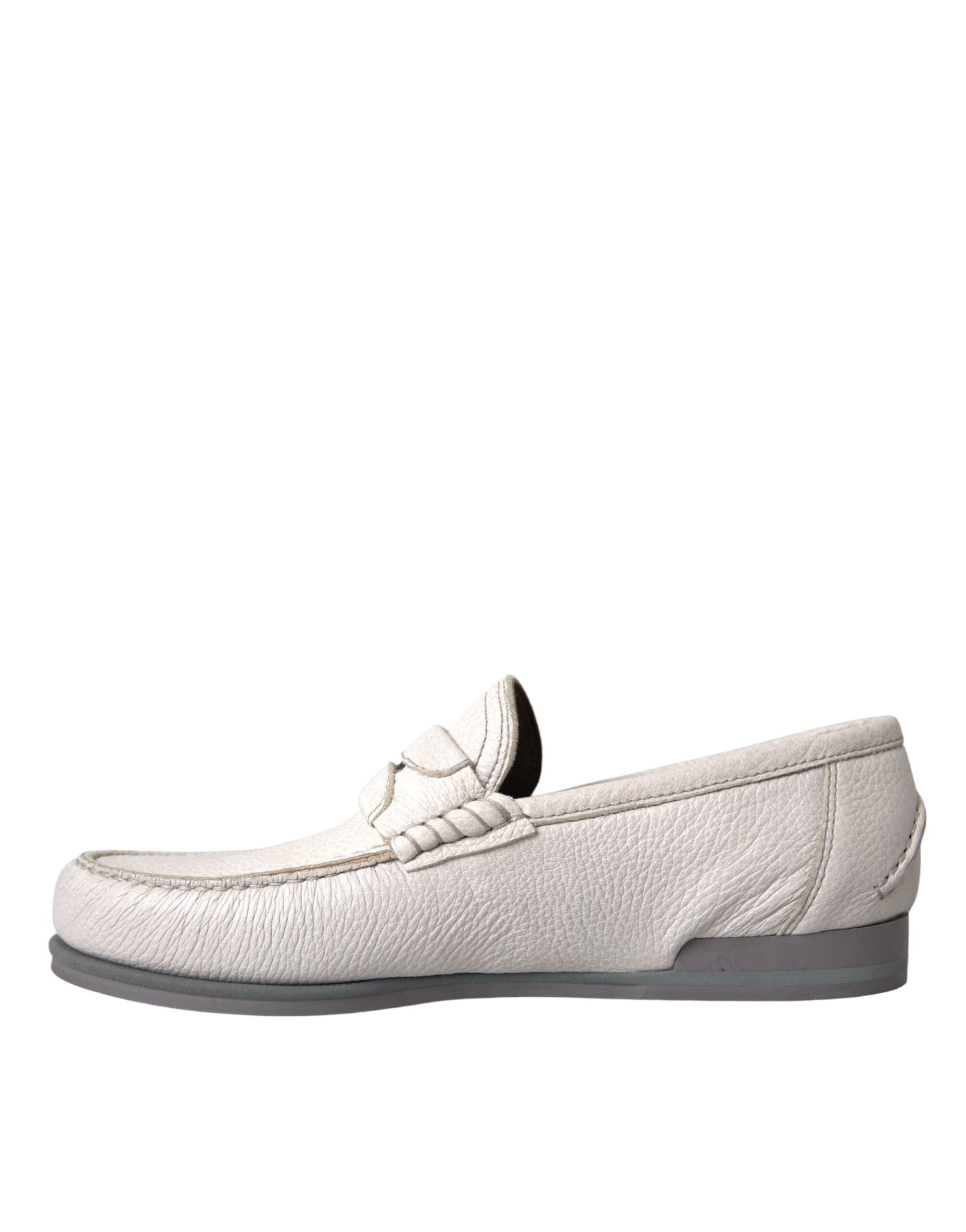 Dolce & Gabbana White Gray Leather Slip Mocassin