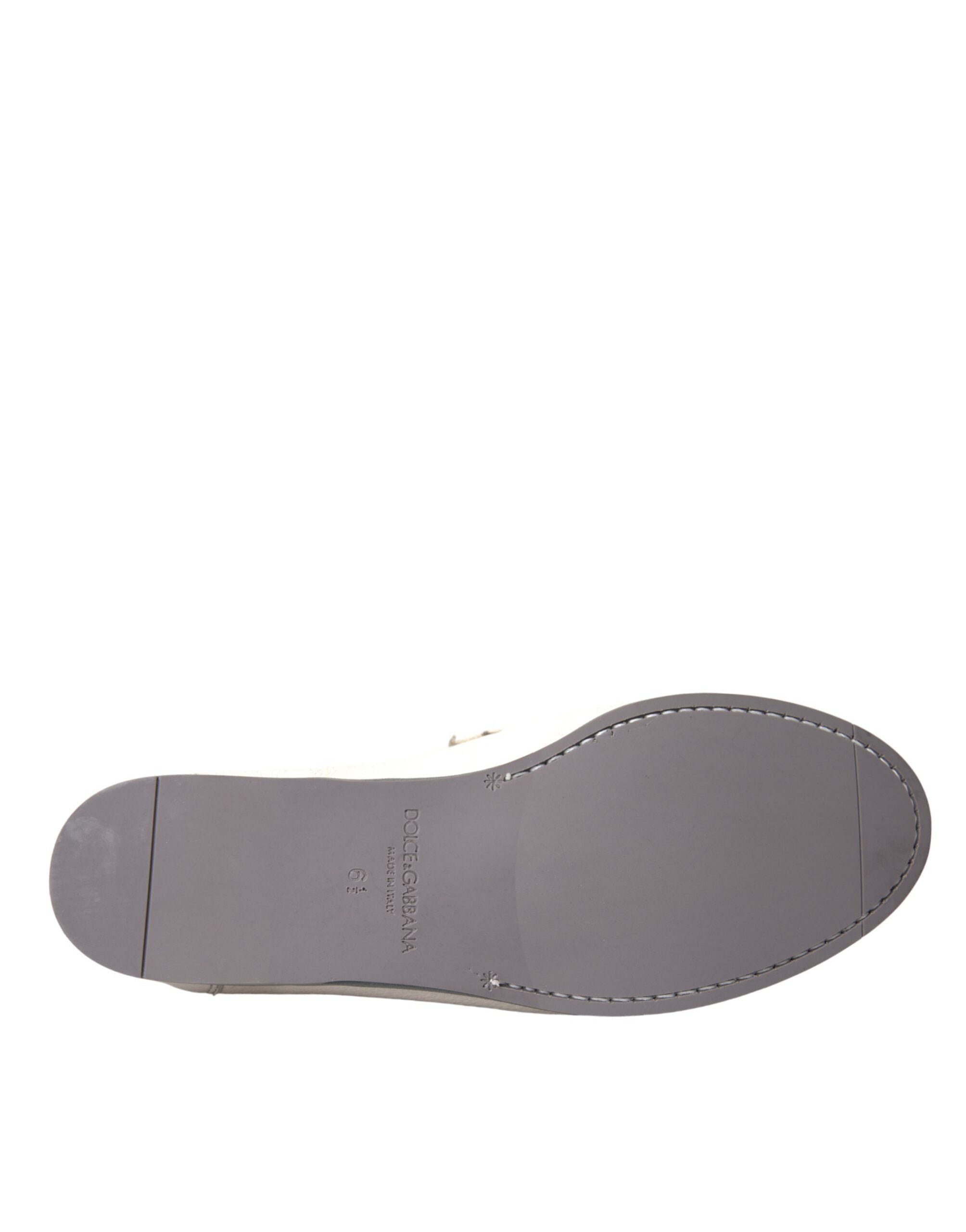 Dolce & Gabbana White Gray Leather Slip Mocassin