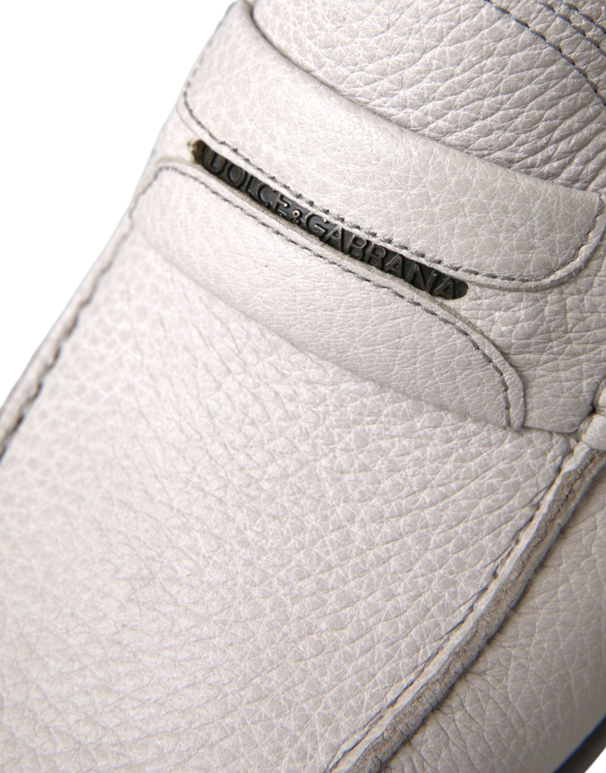 Dolce & Gabbana White Gray Leather Slip Mocassin