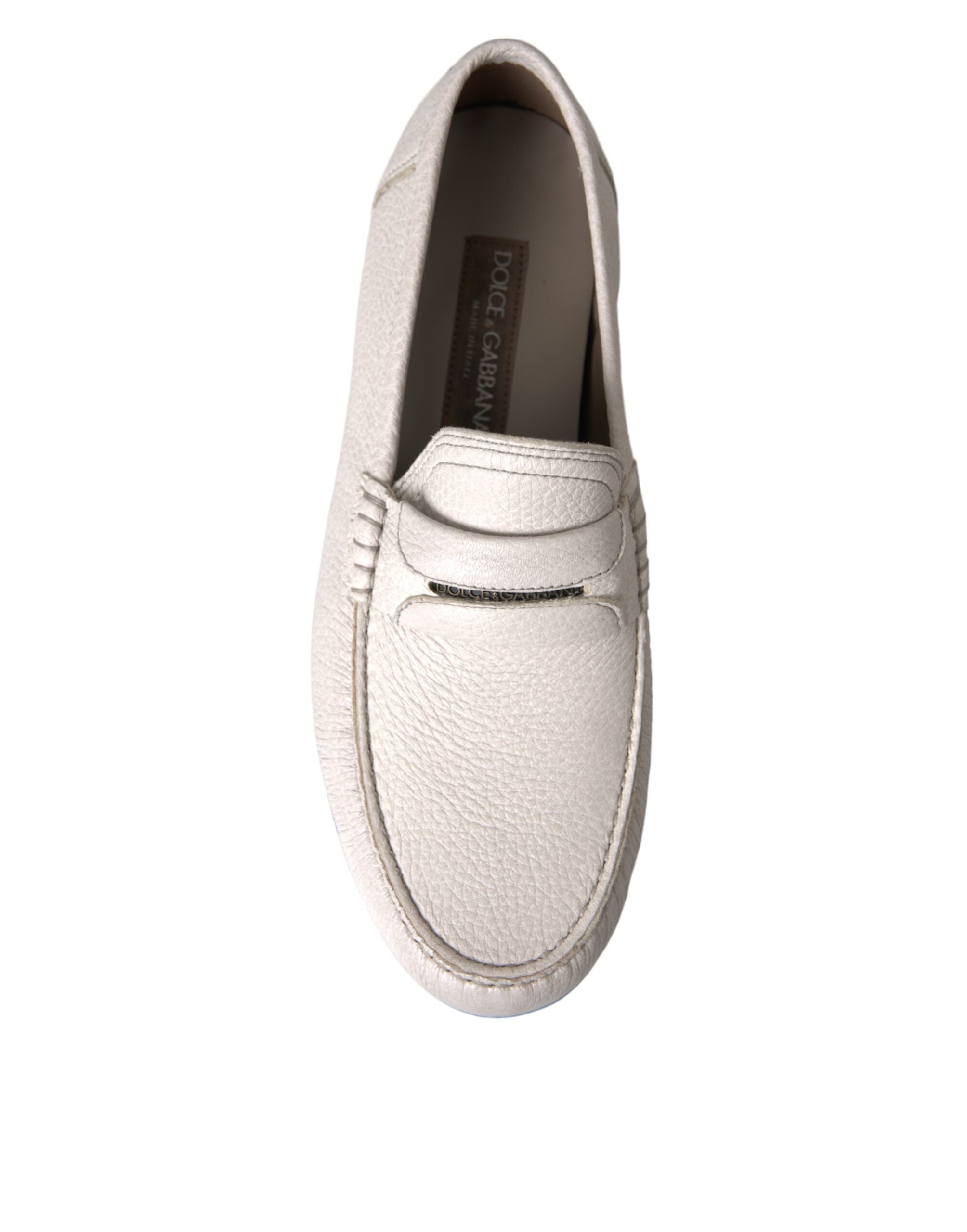 Dolce & Gabbana White Gray Leather Slip Mocassin