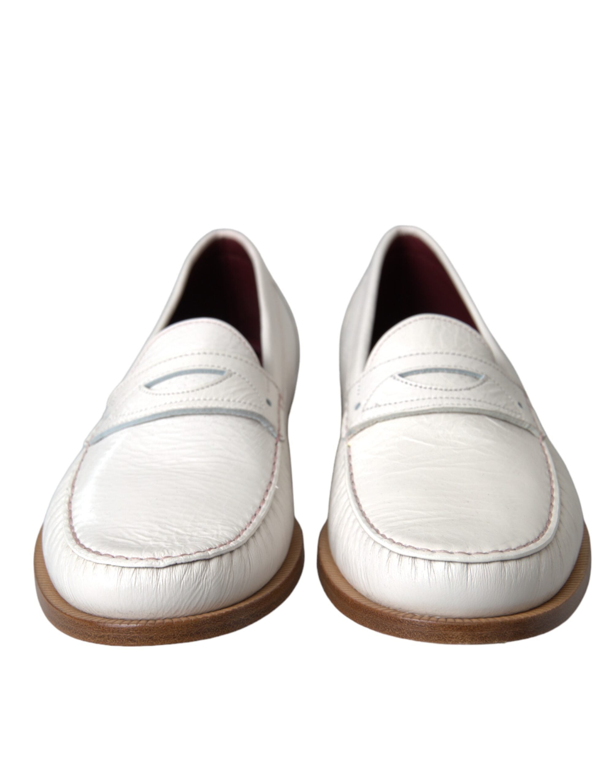 Dolce & Gabbana White Leather Slip On Mocassin