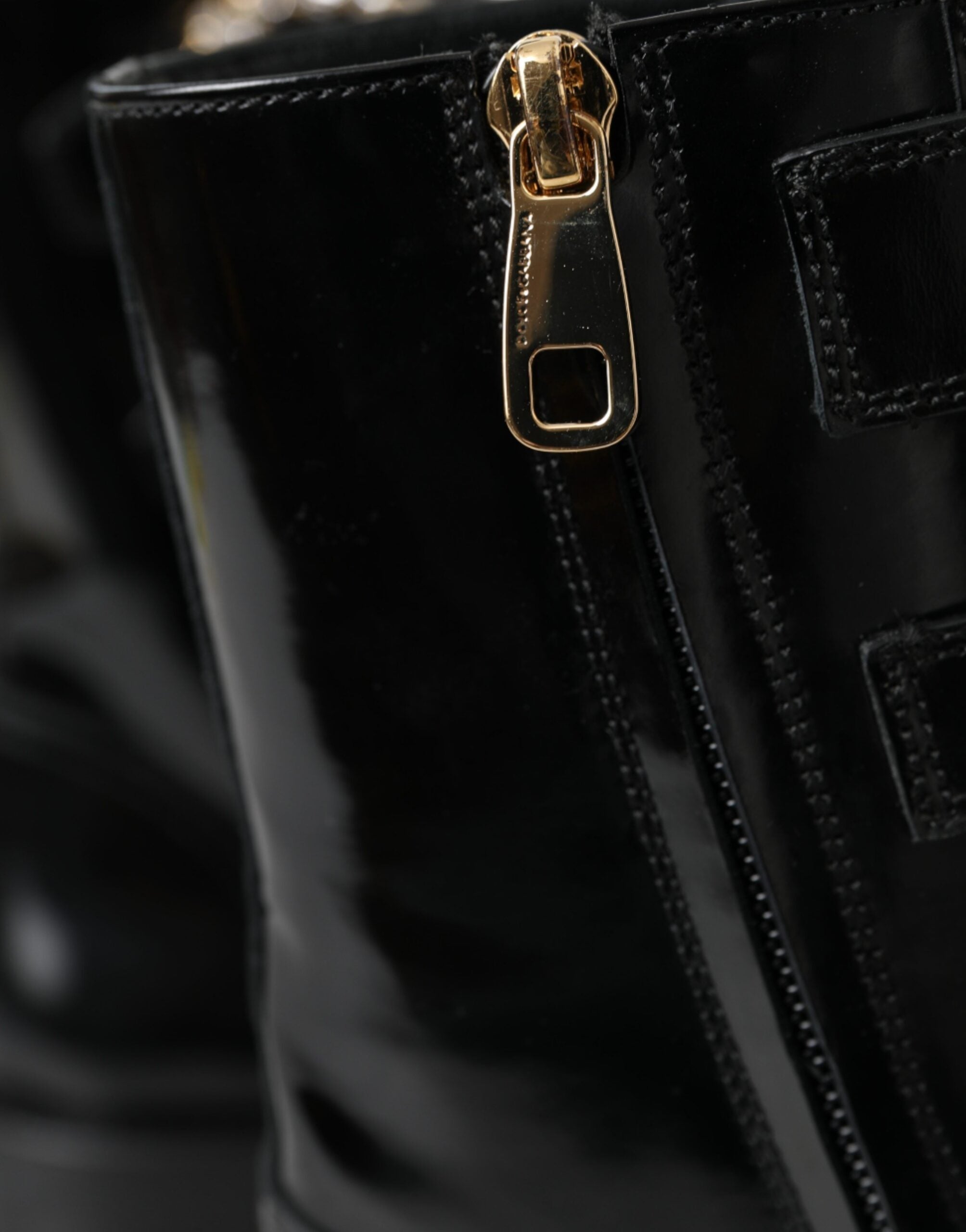 Dolce & Gabbana Black Leather Crystal Buckles Boots Shoes LUNESCAPE