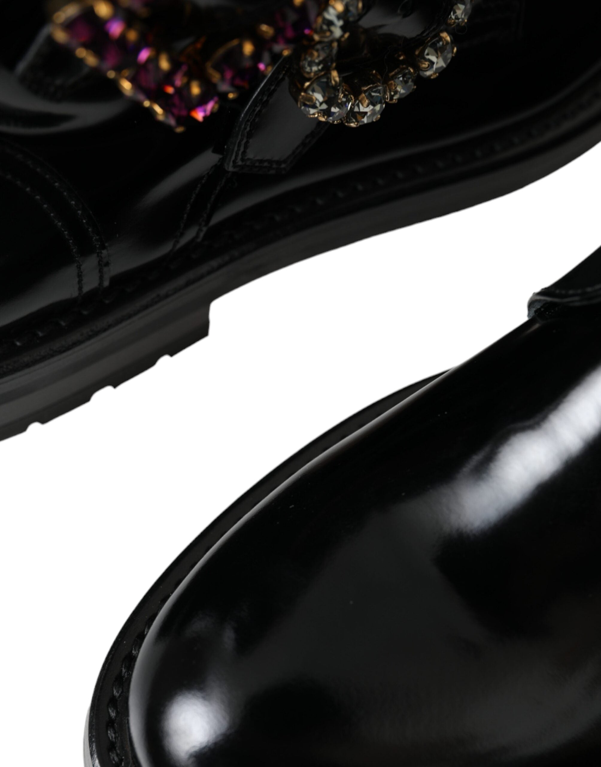 Dolce & Gabbana Black Leather Crystal Buckles Boots Shoes LUNESCAPE
