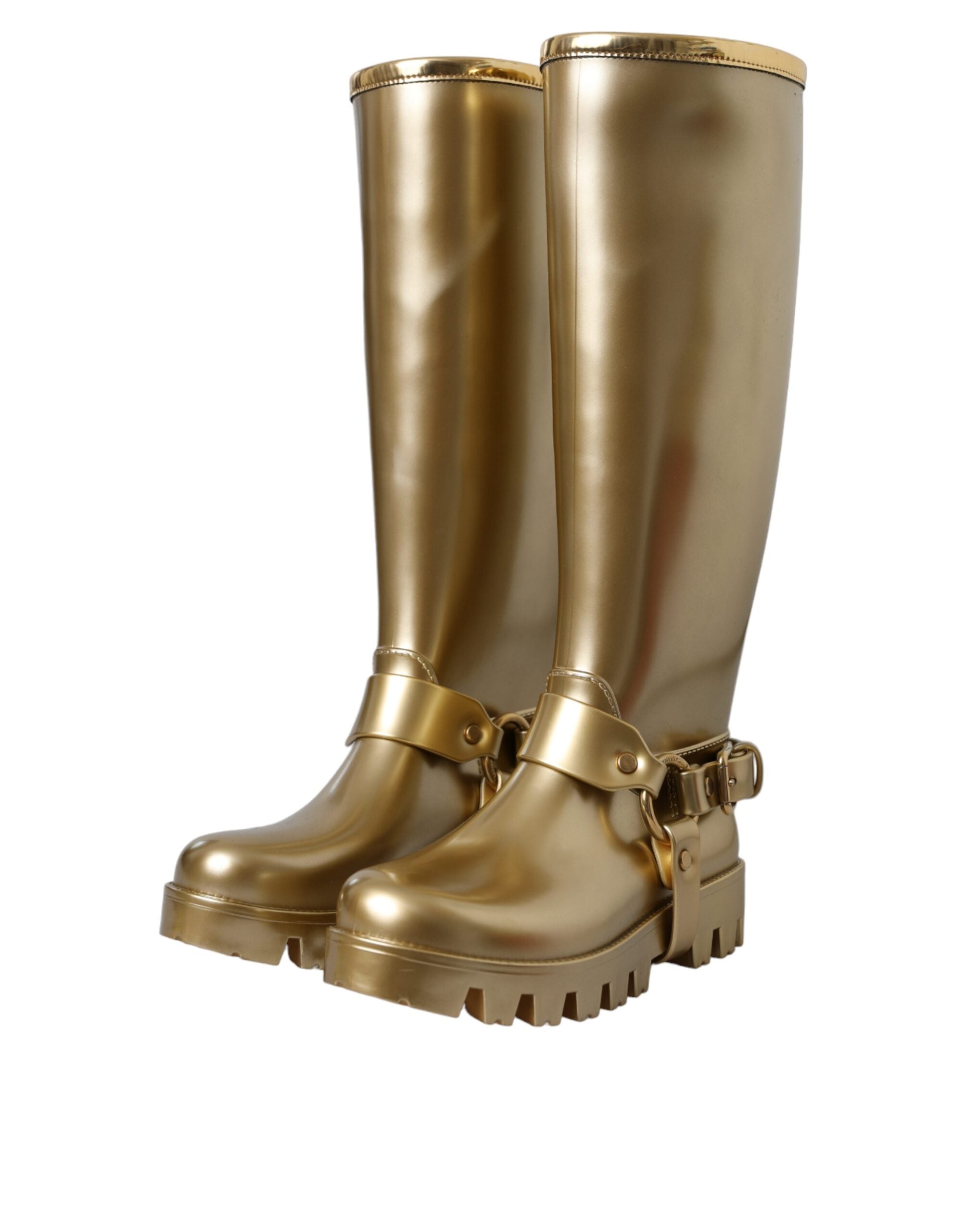 Dolce & Gabbana Metallic Gold Rubber PVC Rain Boots Shoes LUNESCAPE