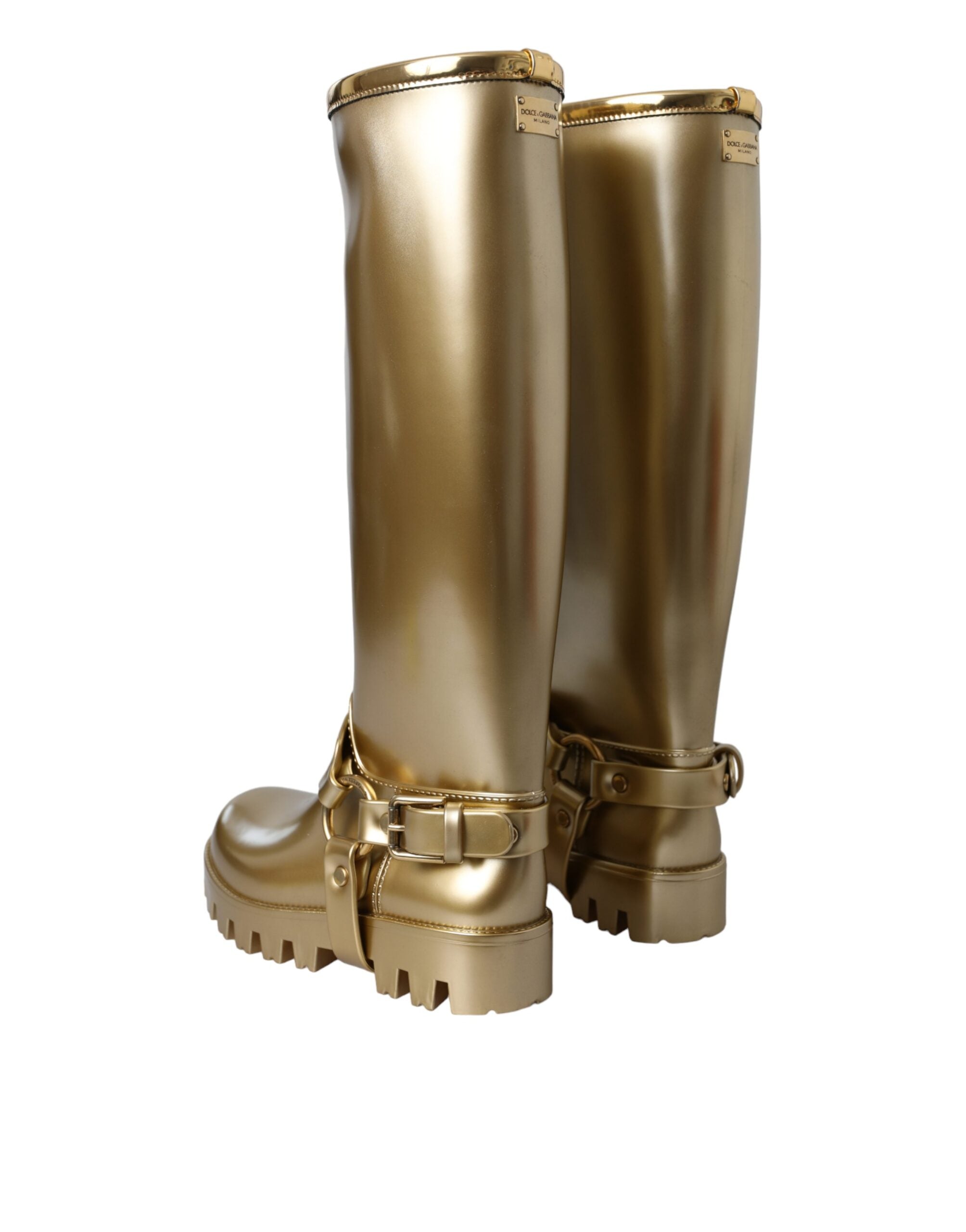 Dolce & Gabbana Metallic Gold Rubber PVC Rain Boots Shoes LUNESCAPE