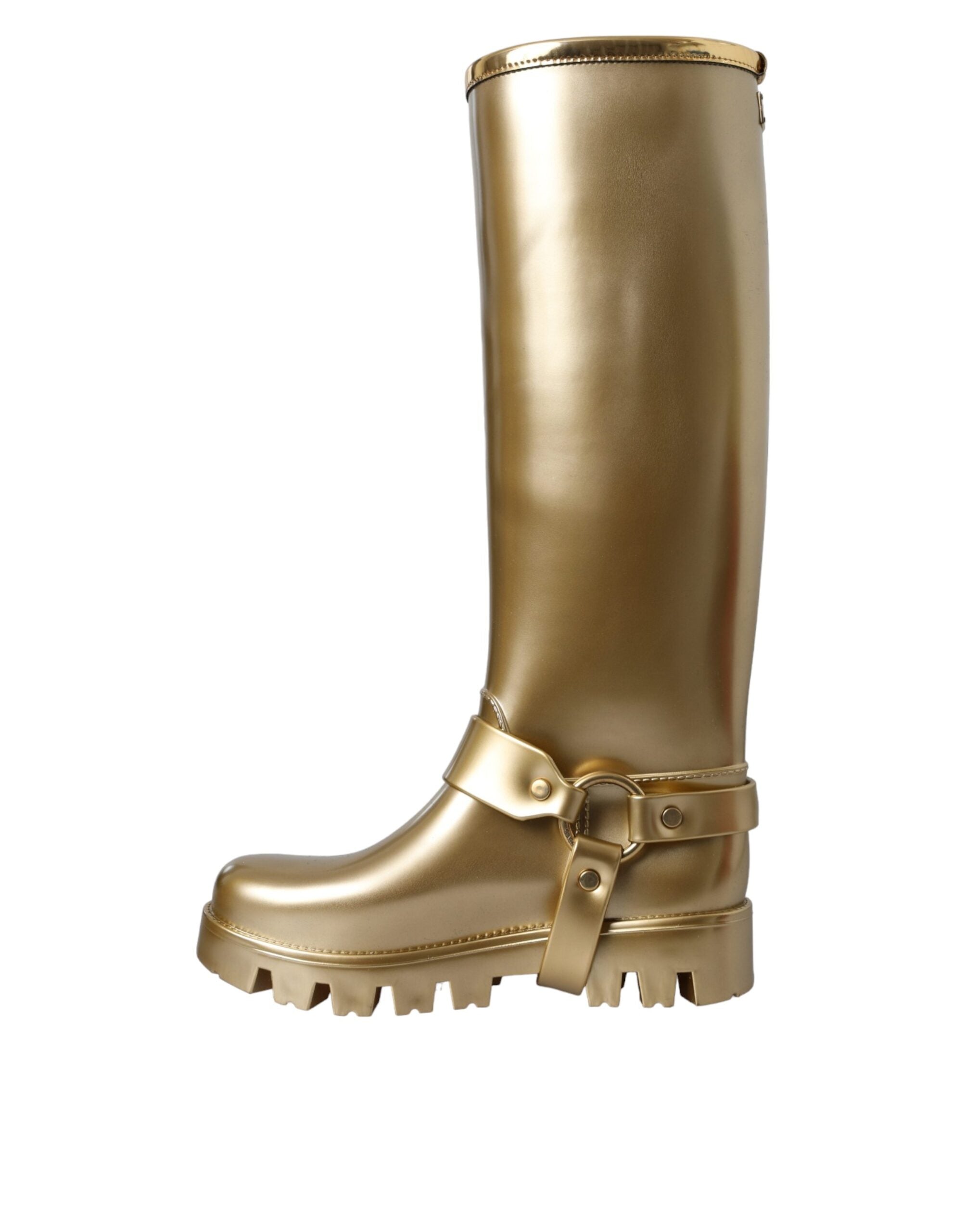 Dolce & Gabbana Metallic Gold Rubber PVC Rain Boots Shoes LUNESCAPE
