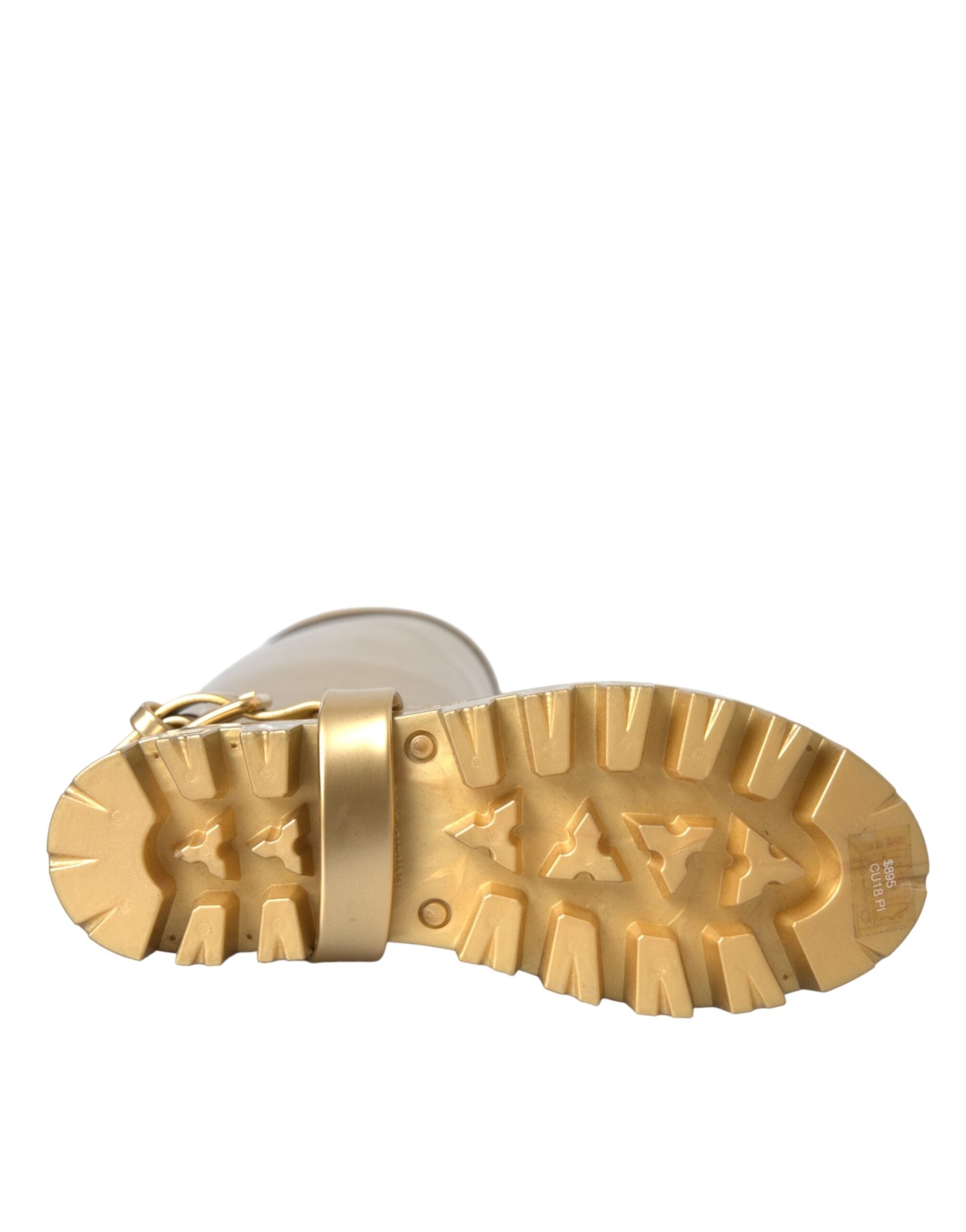 Dolce & Gabbana Metallic Gold Rubber PVC Rain Boots Shoes LUNESCAPE