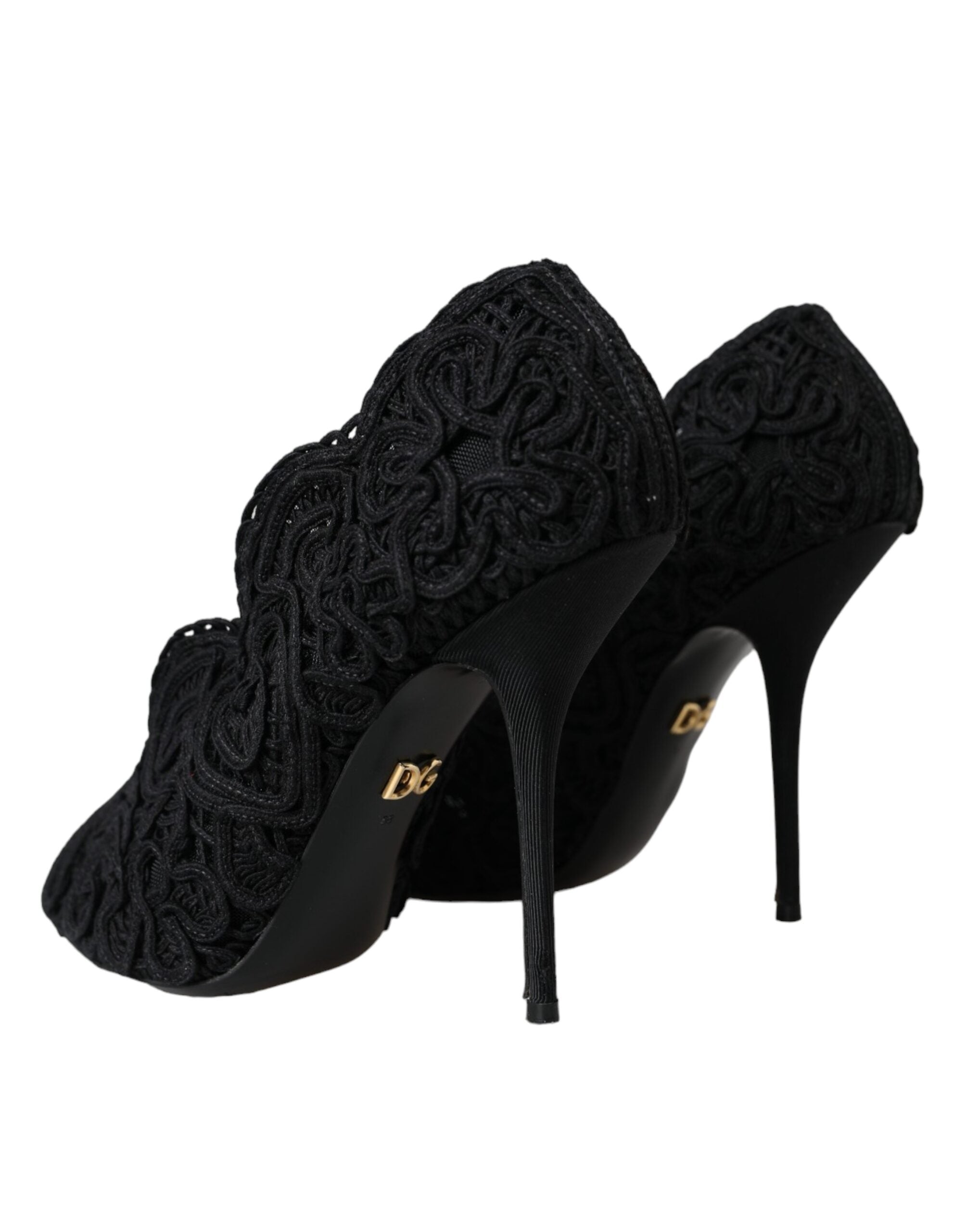 Dolce & Gabbana Black Cordonetto Ricamo Pump Open Toe Shoes LUNESCAPE