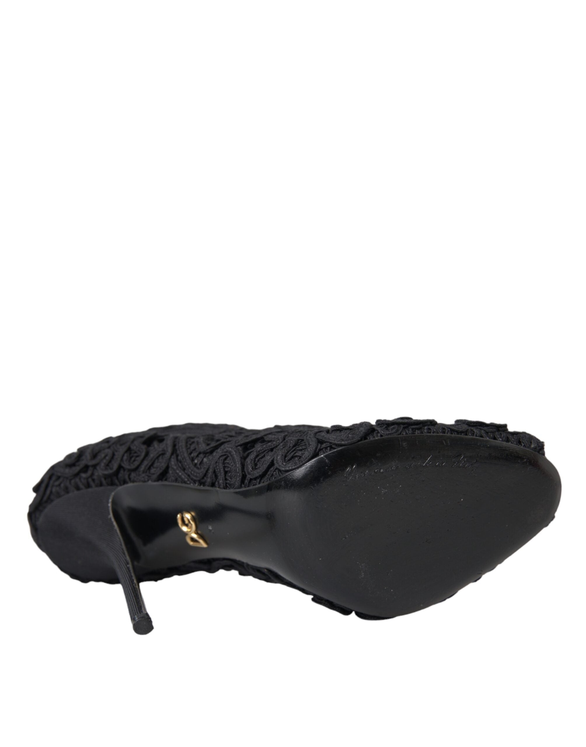 Dolce & Gabbana Black Cordonetto Ricamo Pump Open Toe Shoes LUNESCAPE