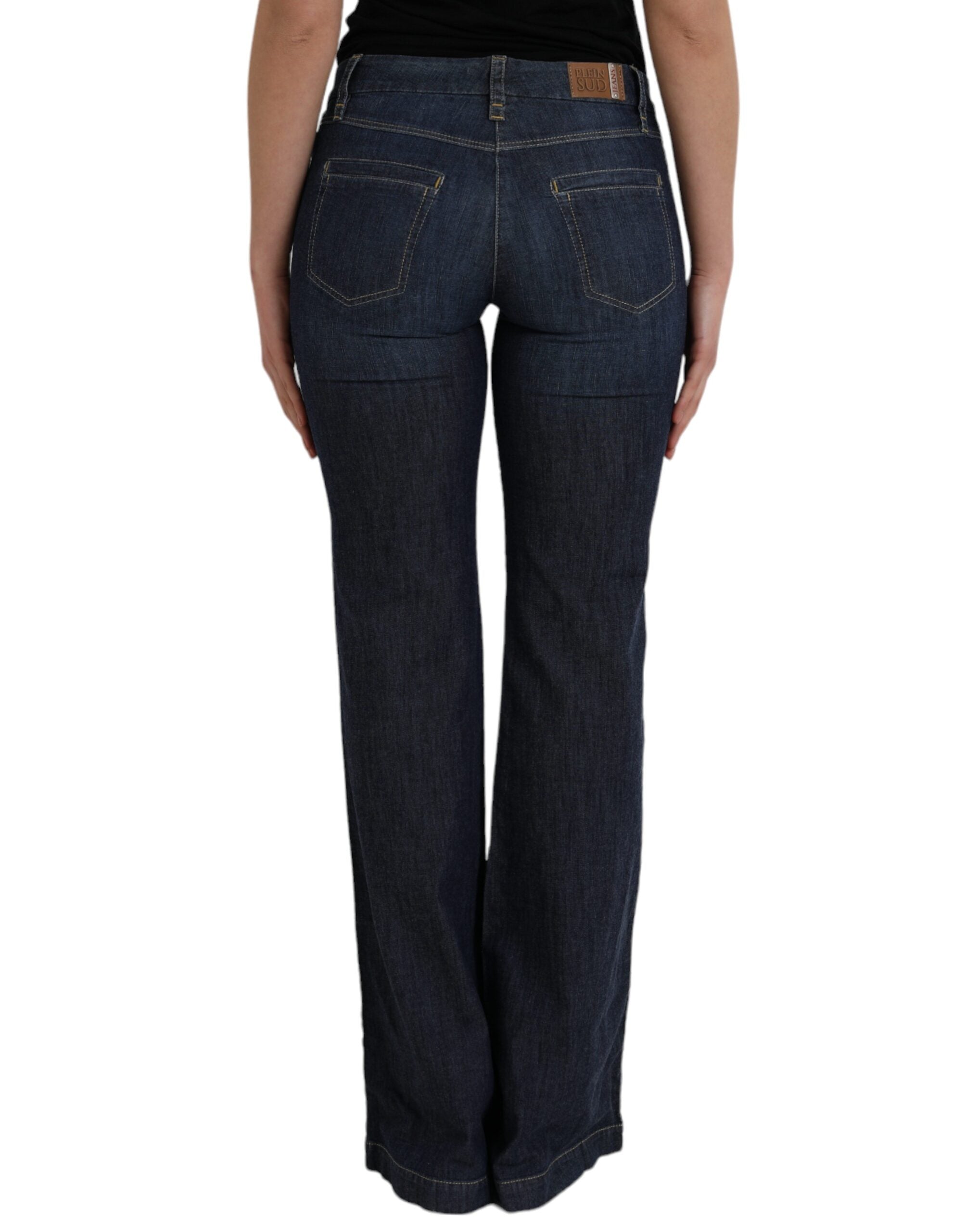 PLEIN SUD Dark Blue Cotton Bootcut Denim Jeans LUNESCAPE