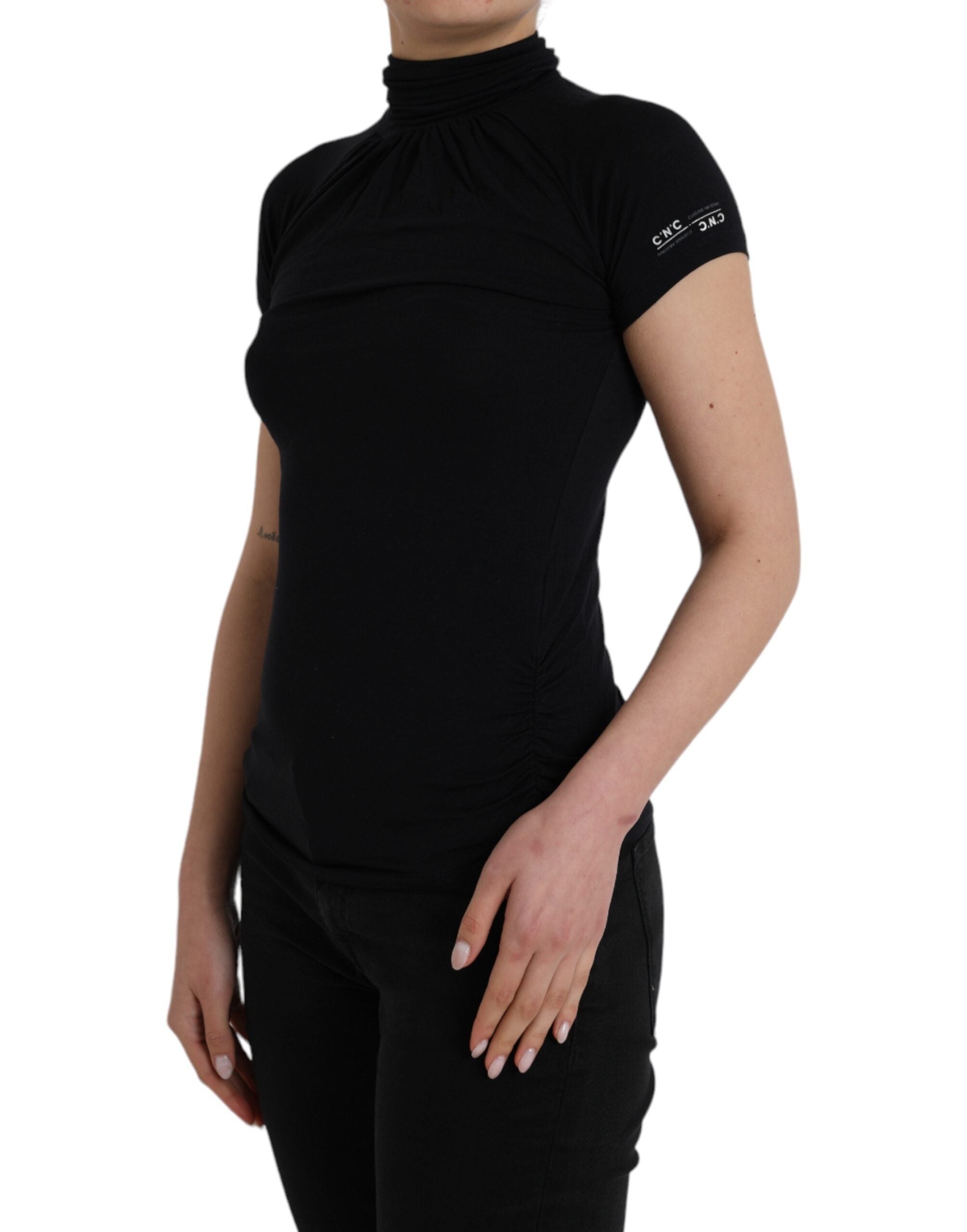 Costume National Black Turtleneck Short Sleeve Top LUNESCAPE