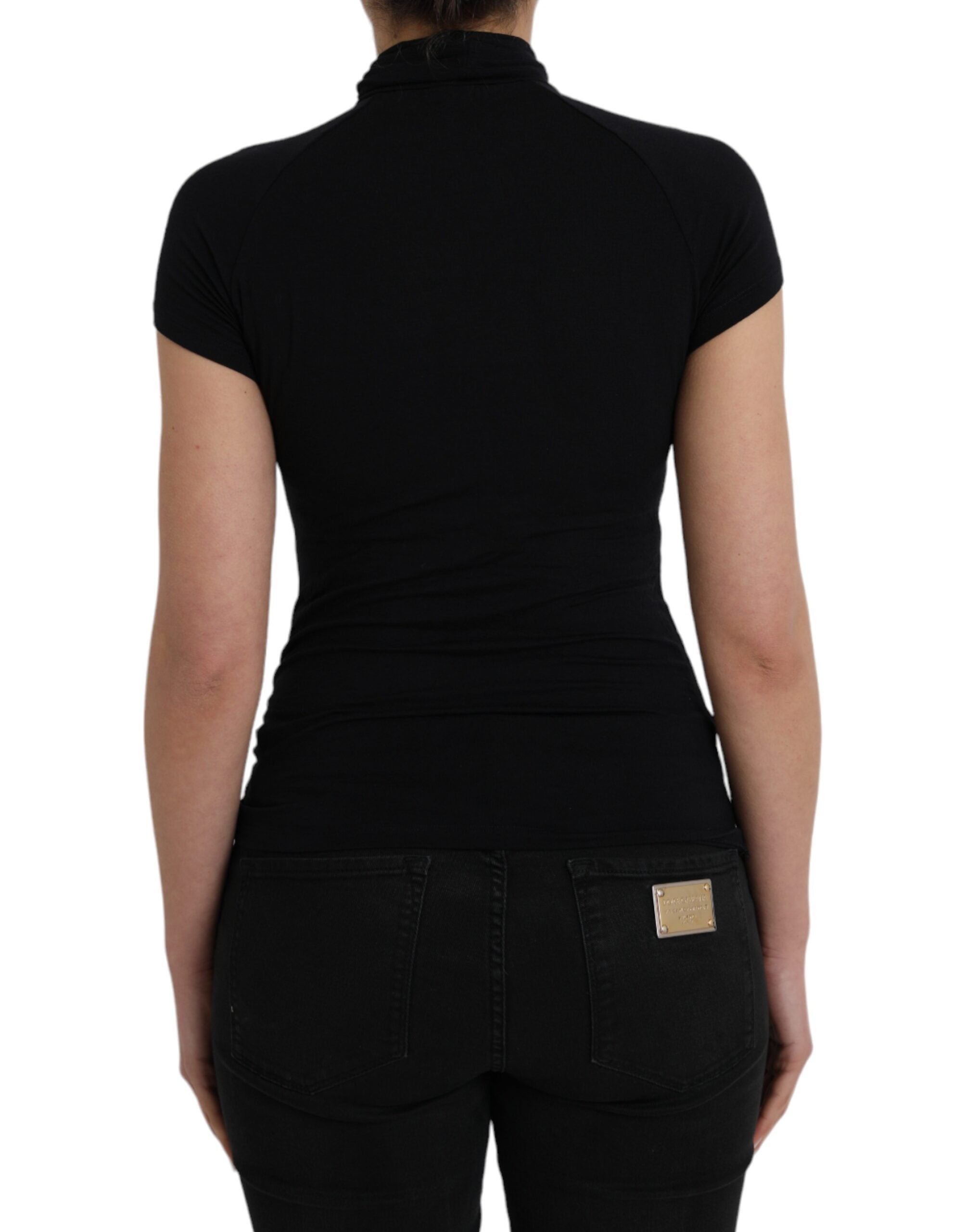 Costume National Black Turtleneck Short Sleeve Top LUNESCAPE