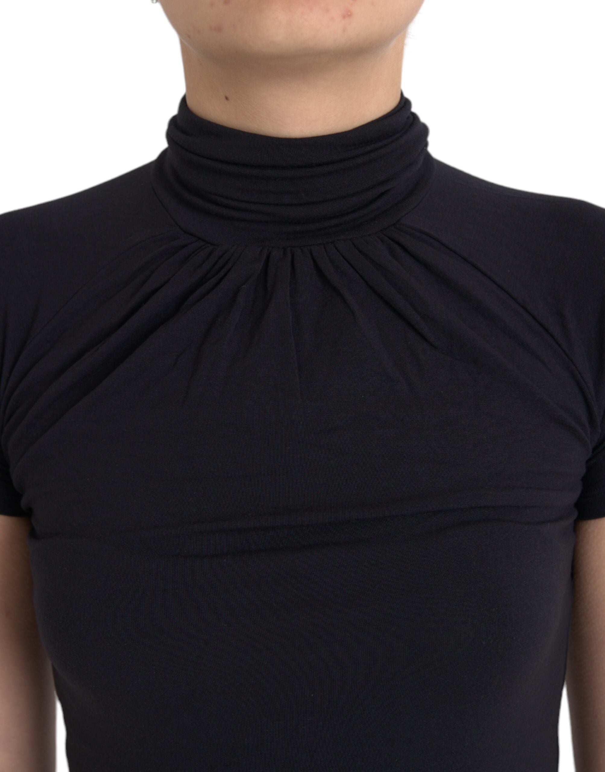 Costume National Black Turtleneck Short Sleeve Top LUNESCAPE