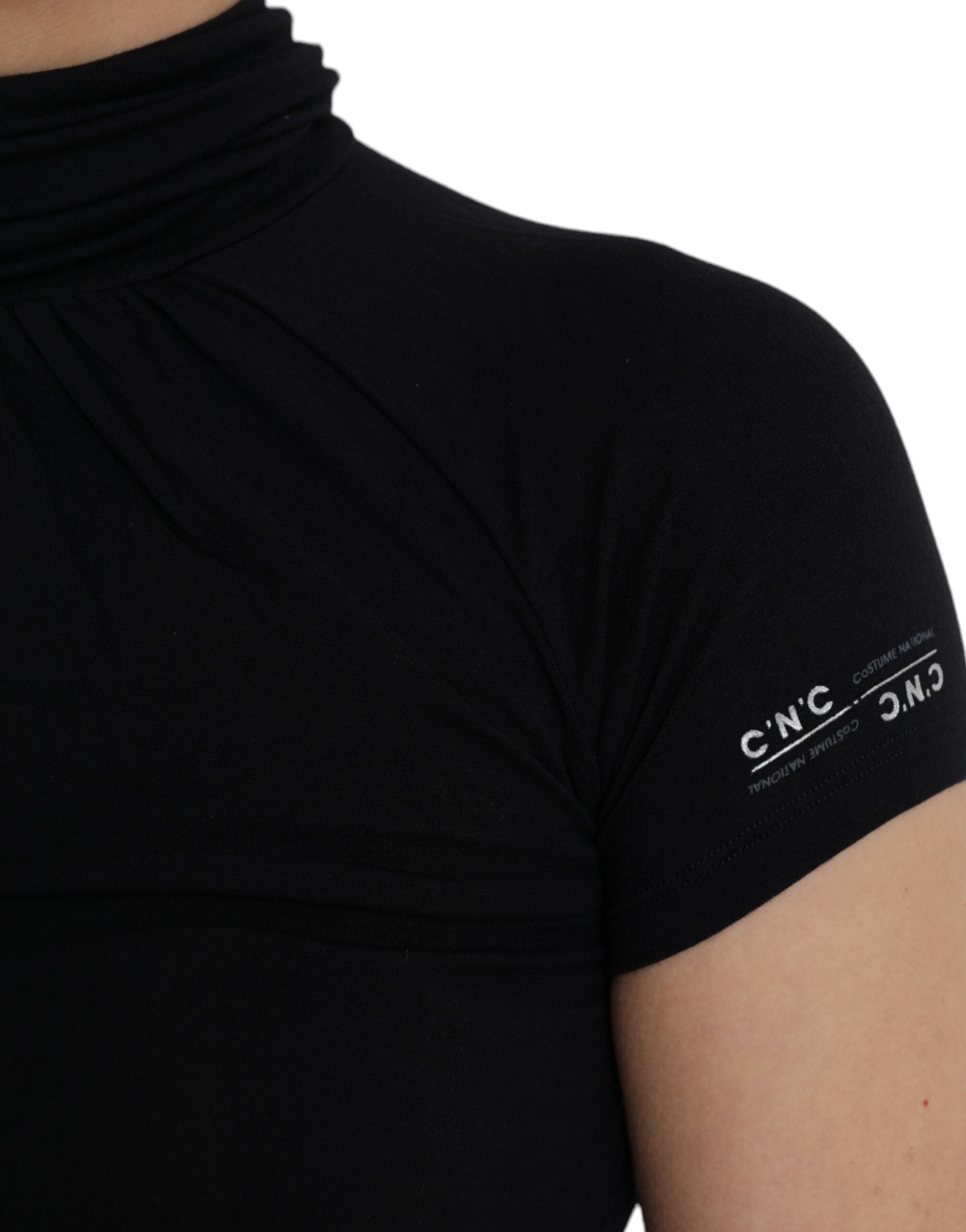 Costume National Black Turtleneck Short Sleeve Top LUNESCAPE