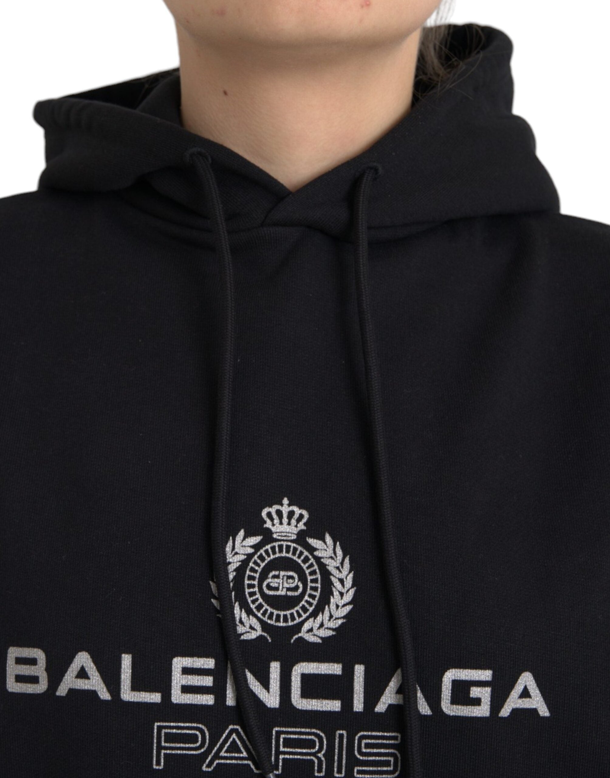 Balenciaga Black Cotton Logo Hooded Pullover Sweatshirt Sweater LUNESCAPE