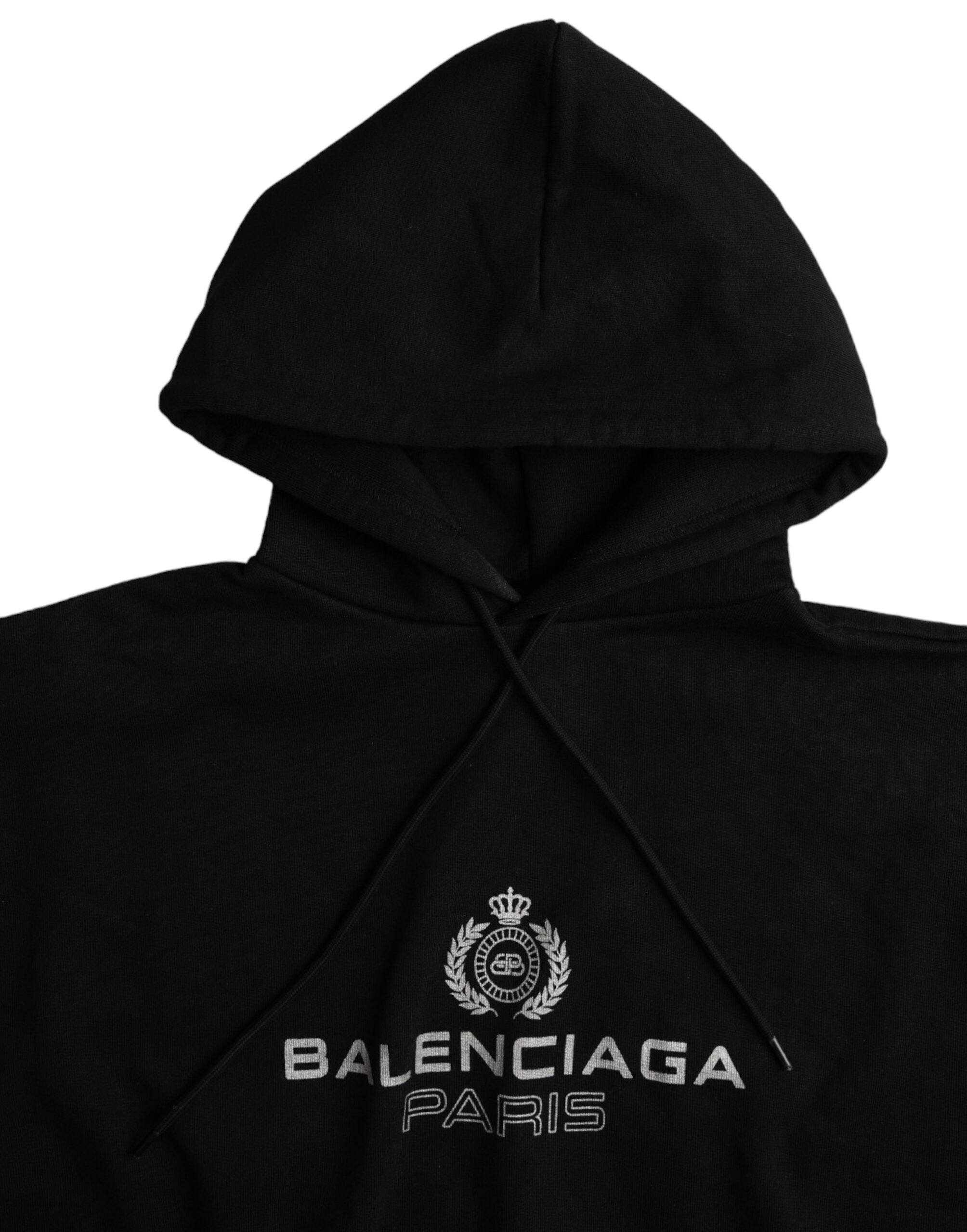 Balenciaga Black Cotton Logo Hooded Pullover Sweatshirt Sweater LUNESCAPE
