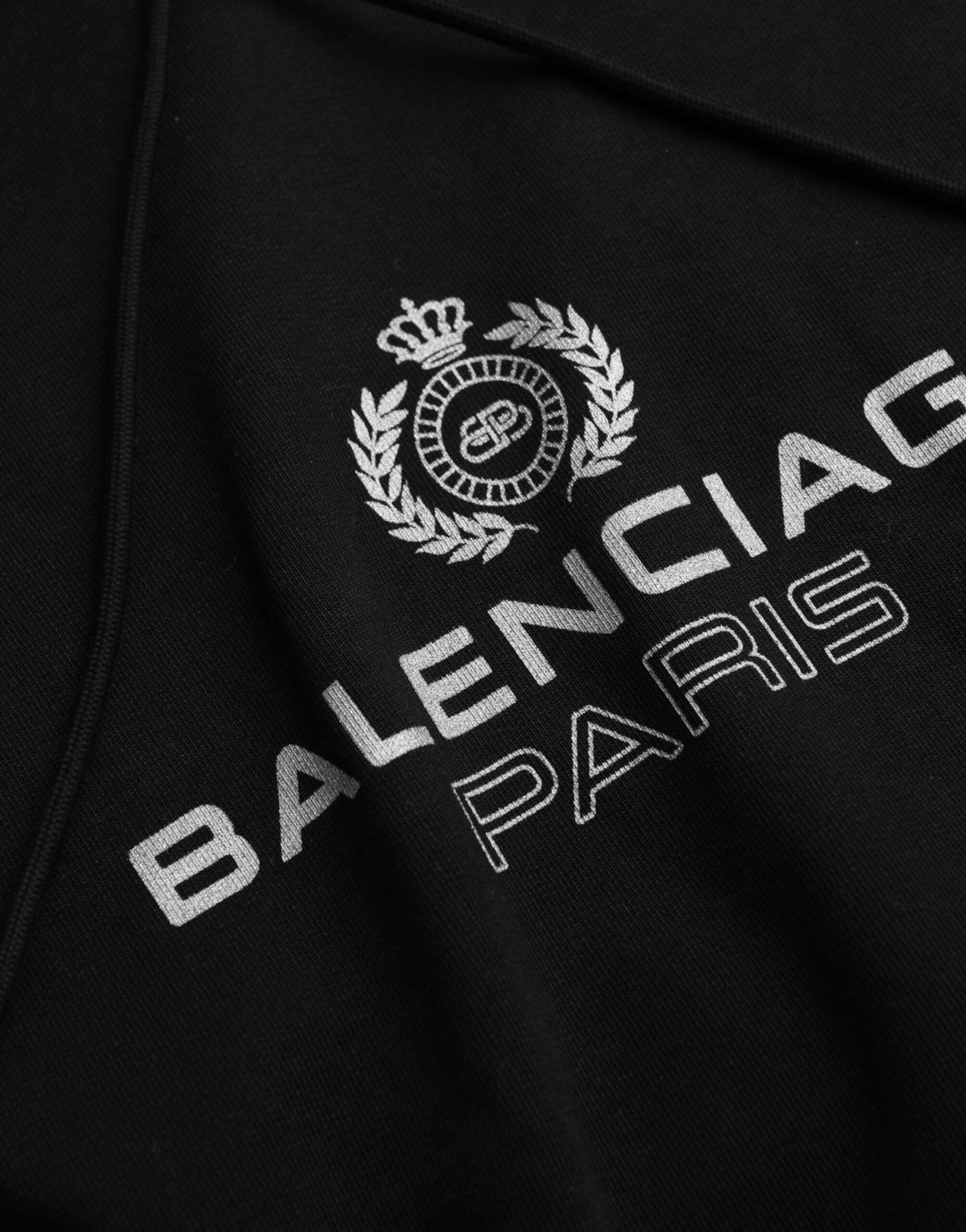 Balenciaga Black Cotton Logo Hooded Pullover Sweatshirt Sweater LUNESCAPE
