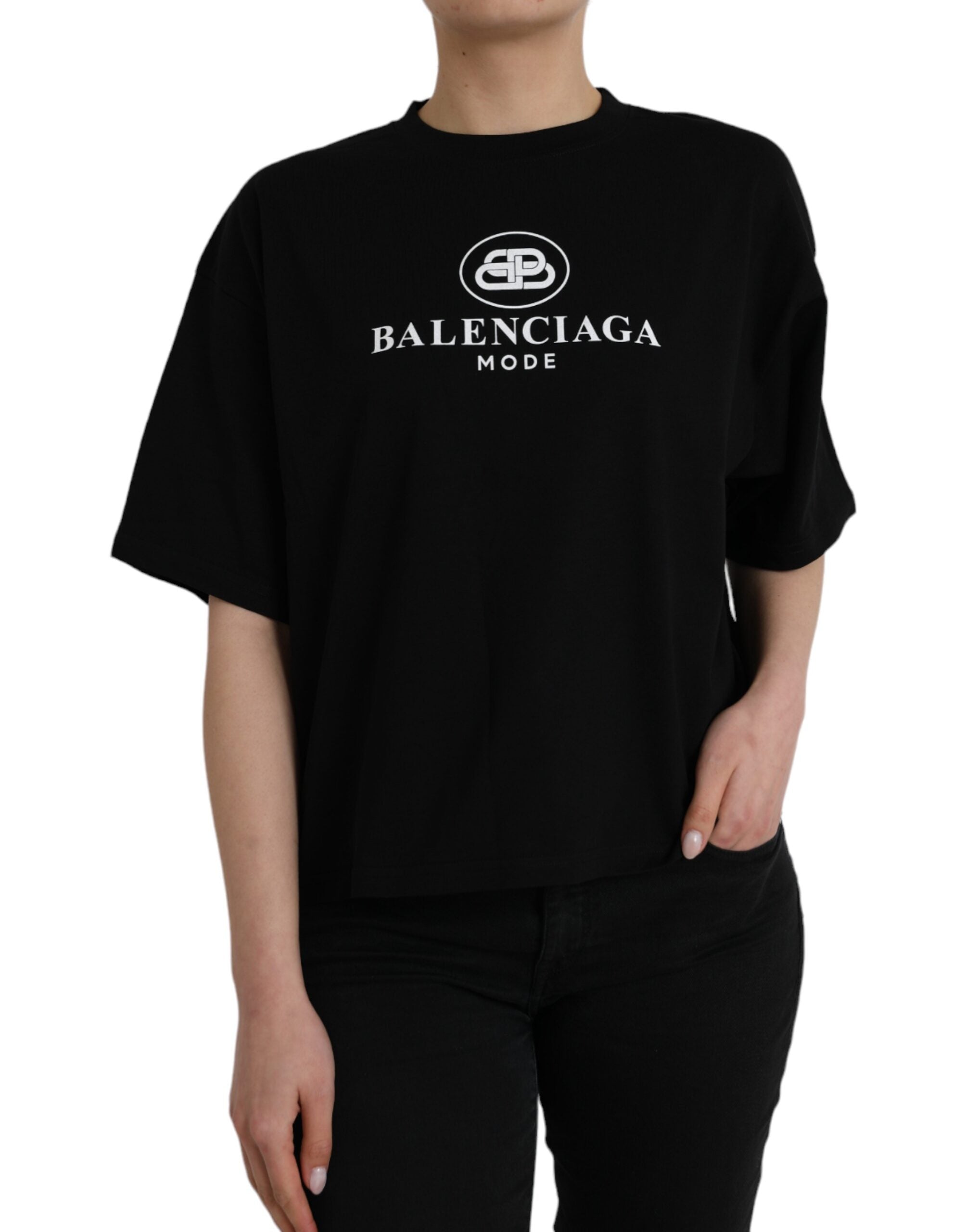 Balenciaga Black Cotton Logo Crew Neck Short Sleeves T-shirt LUNESCAPE
