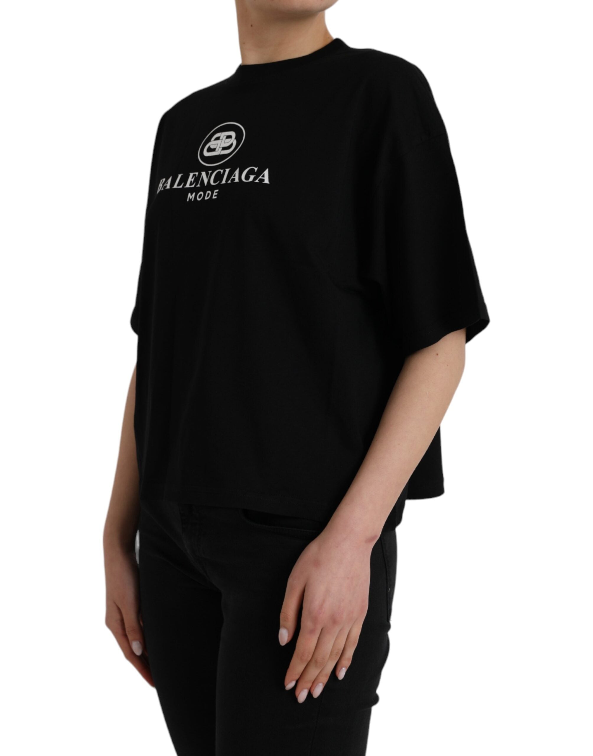 Balenciaga Black Cotton Logo Crew Neck Short Sleeves T-shirt LUNESCAPE