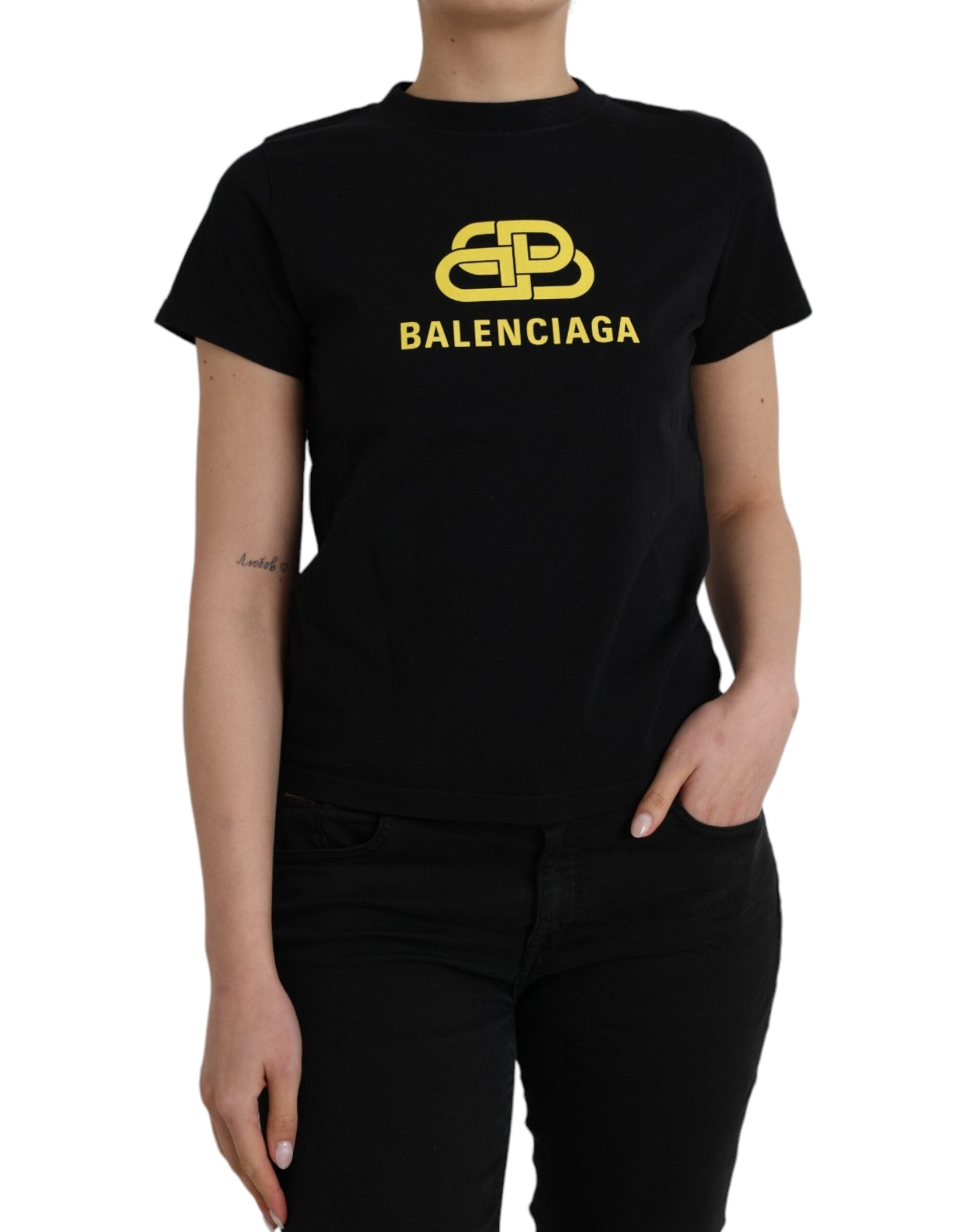 Balenciaga Black Cotton Logo Print Crew Neck Short Sleeves T-shirt LUNESCAPE