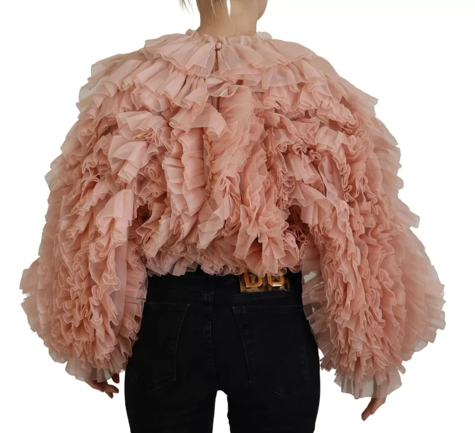 Dolce & Gabbana Pink Ruffles Long Sleeves Pullover Sweater LUNESCAPE